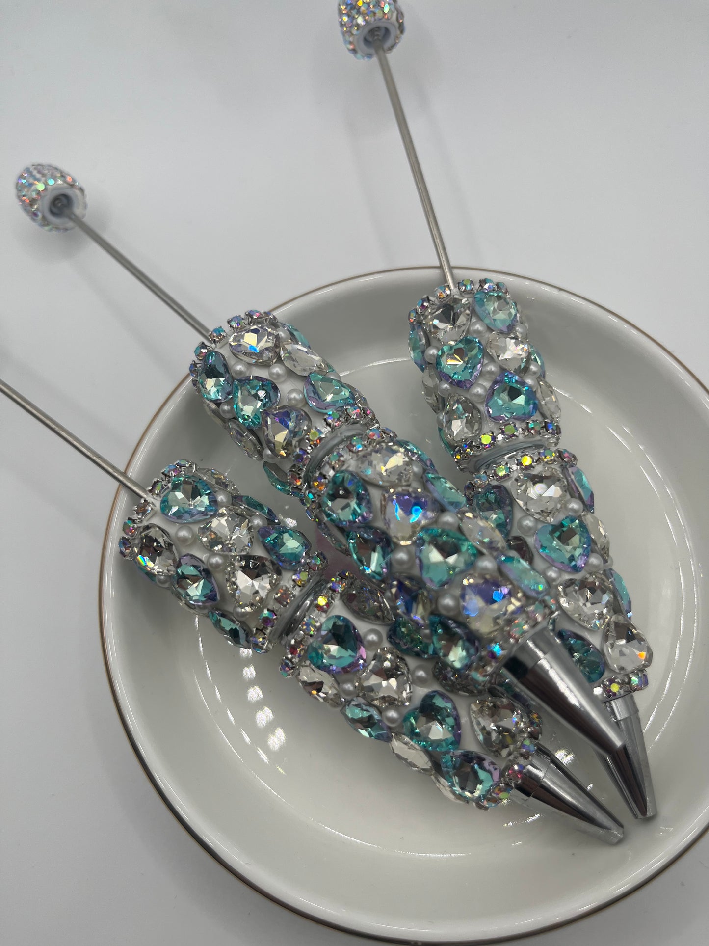 1pc Fancy Heart (Clear & Tiffany Blue) Beadable Pen