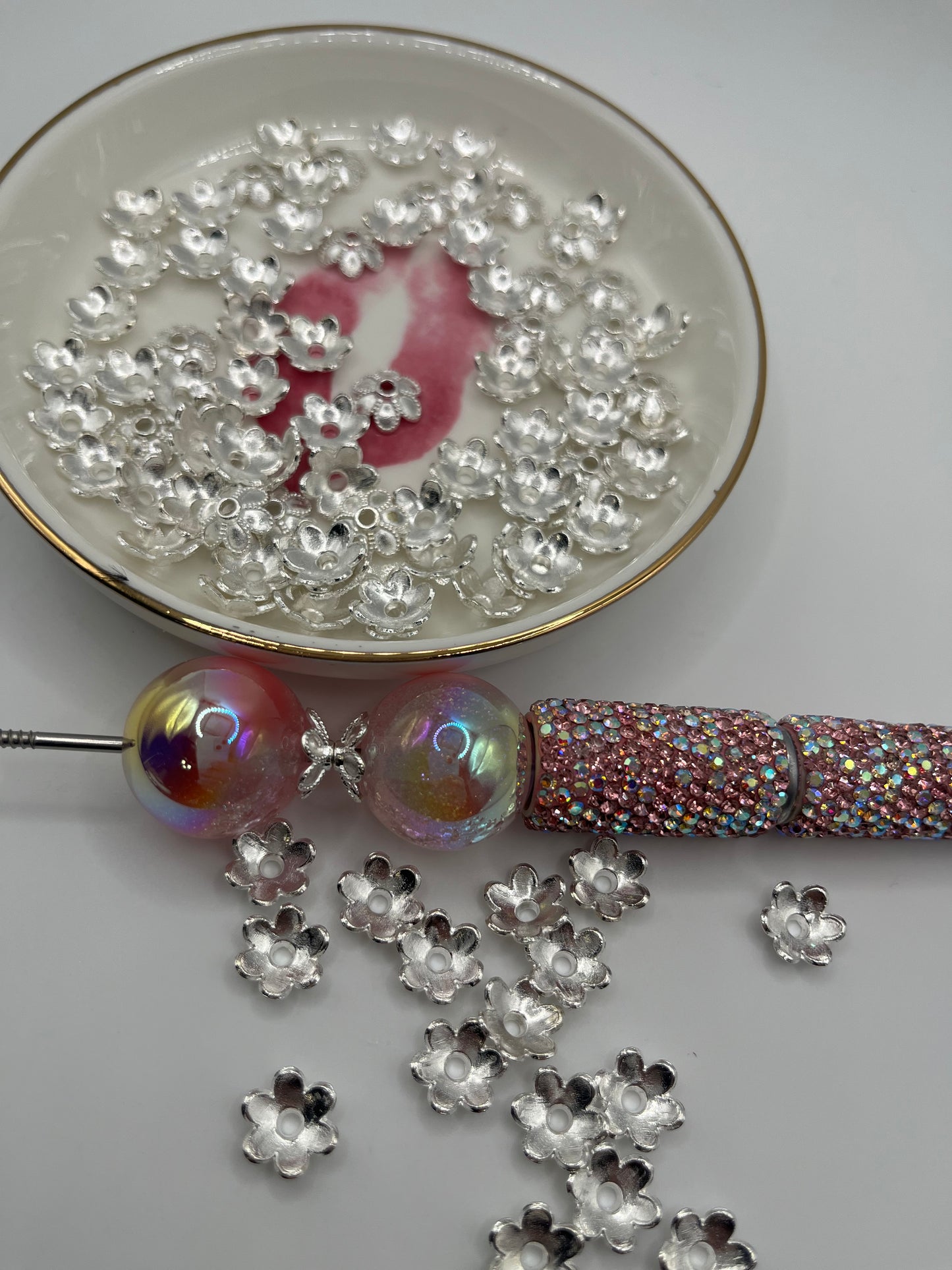 50pc Flower Spacer/Bead Cap (Silver Metal)