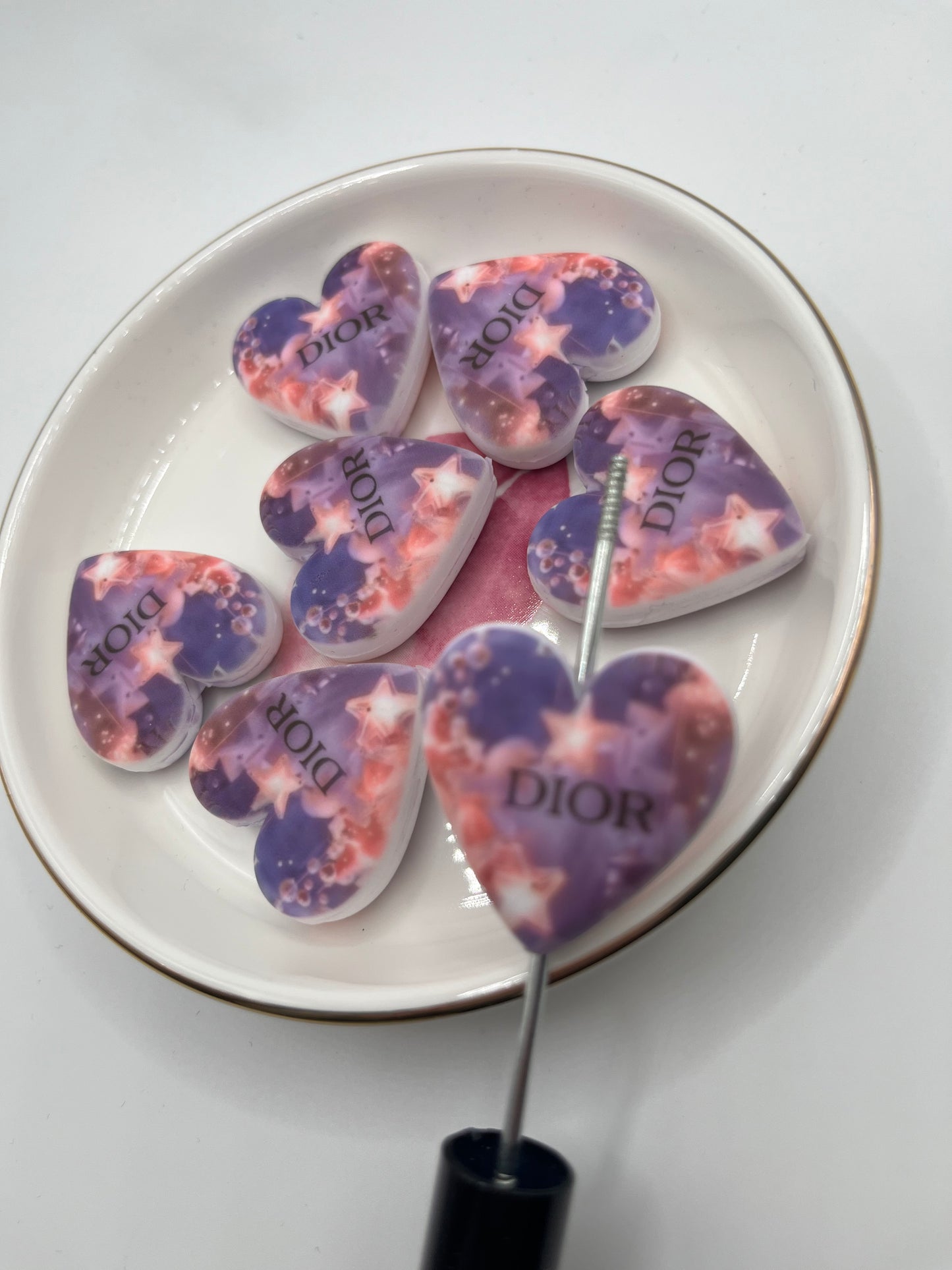 1pc Purple/Pink “D” Inspired Heart Silicone Bead