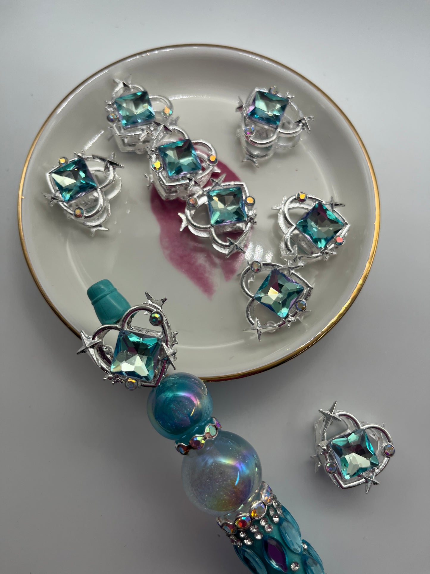4pc Alloy Metal Blue Heart Bead