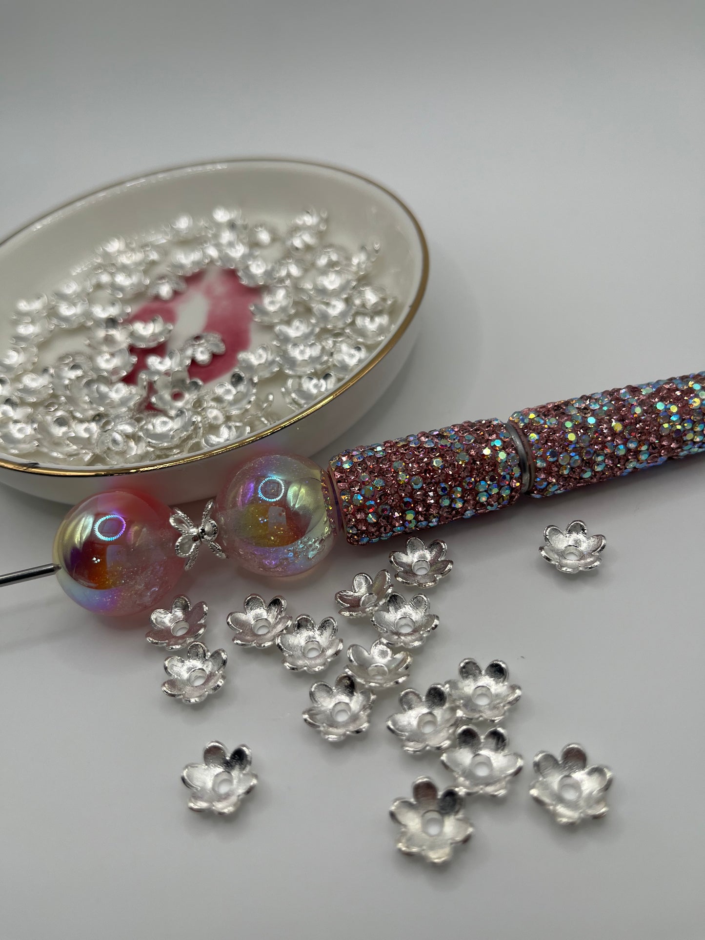 50pc Flower Spacer/Bead Cap (Silver Metal)