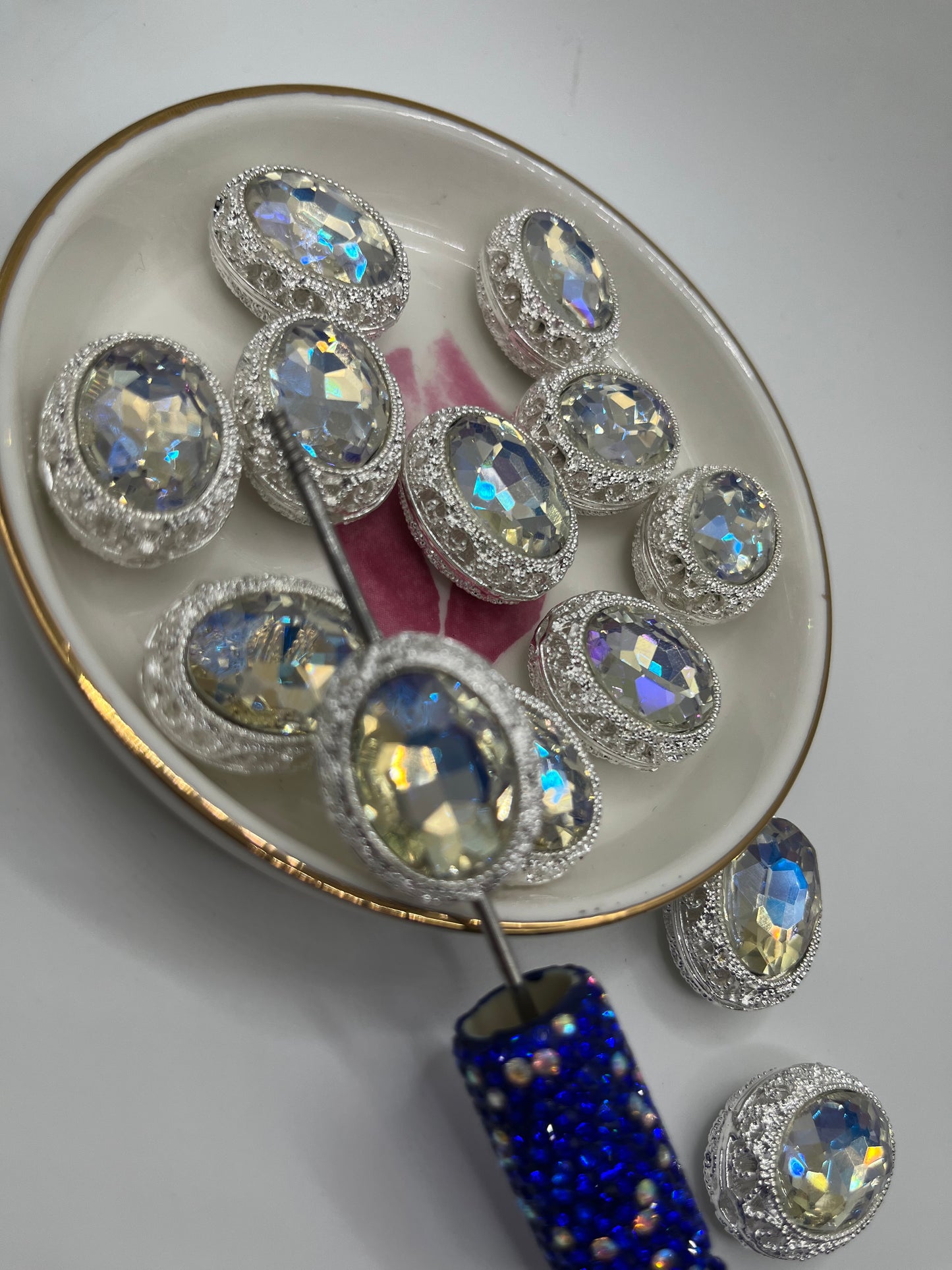 1pc Alloy Oval Bling Metal Bead