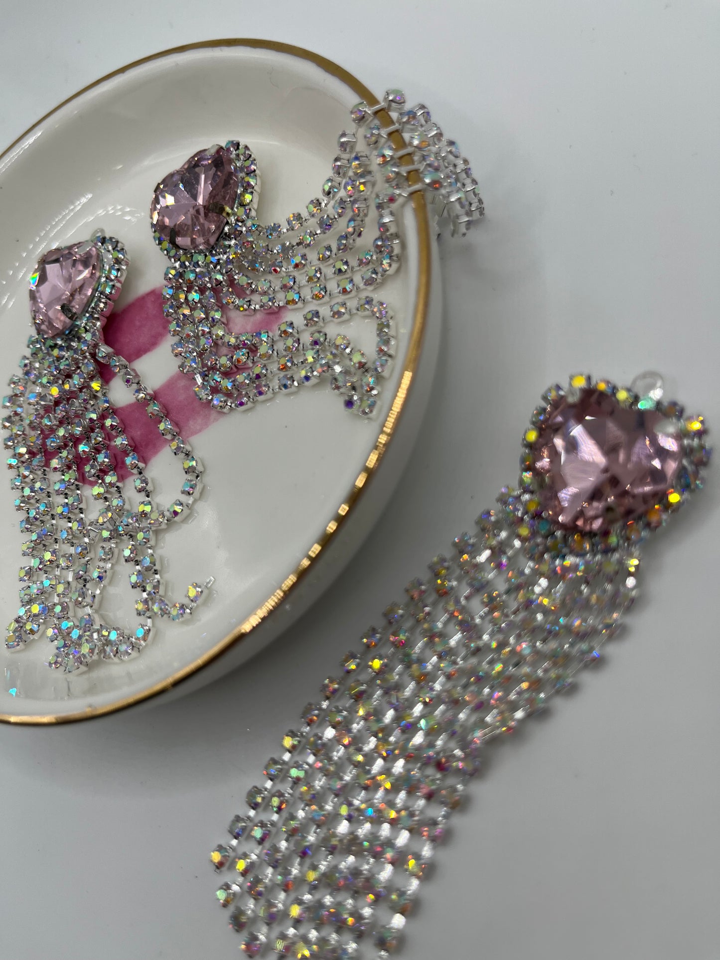 2pc Bling Heart W Rhinestone Dangle