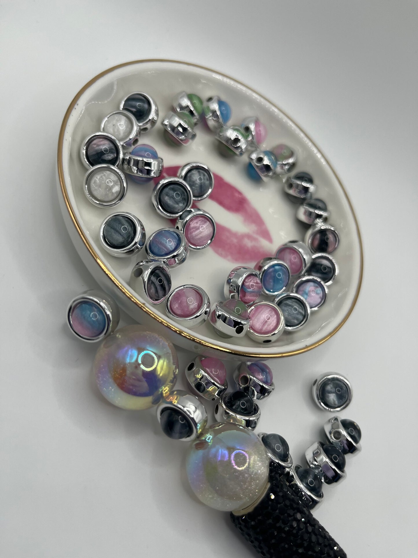 20pcs Silver Framed Acrylic Bead 12mm (Fits Pen)