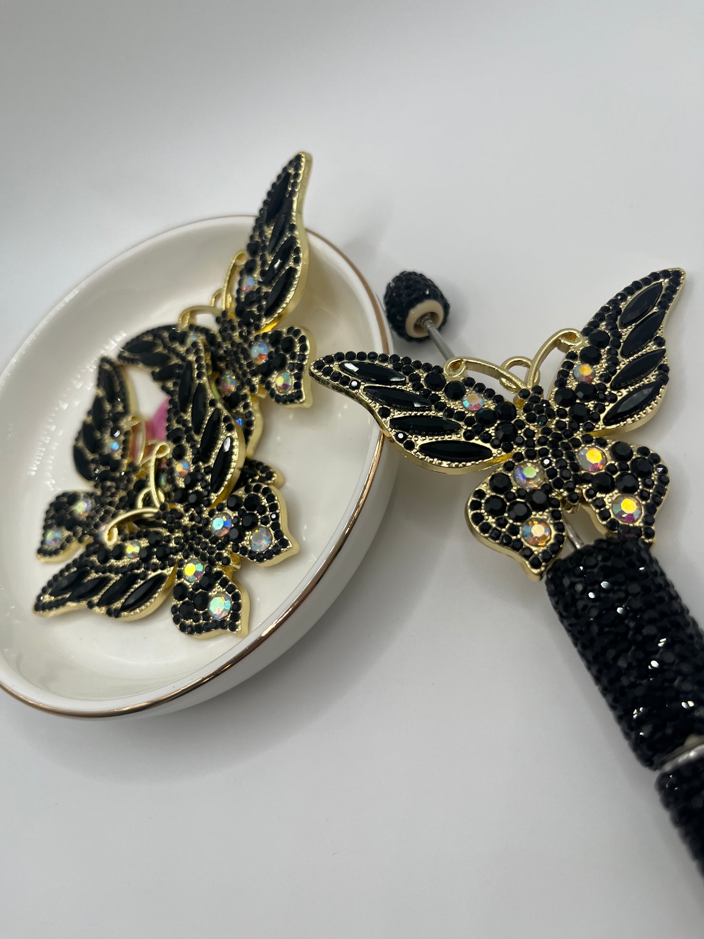 1pc Black & Gold Butterfly Metal Charm