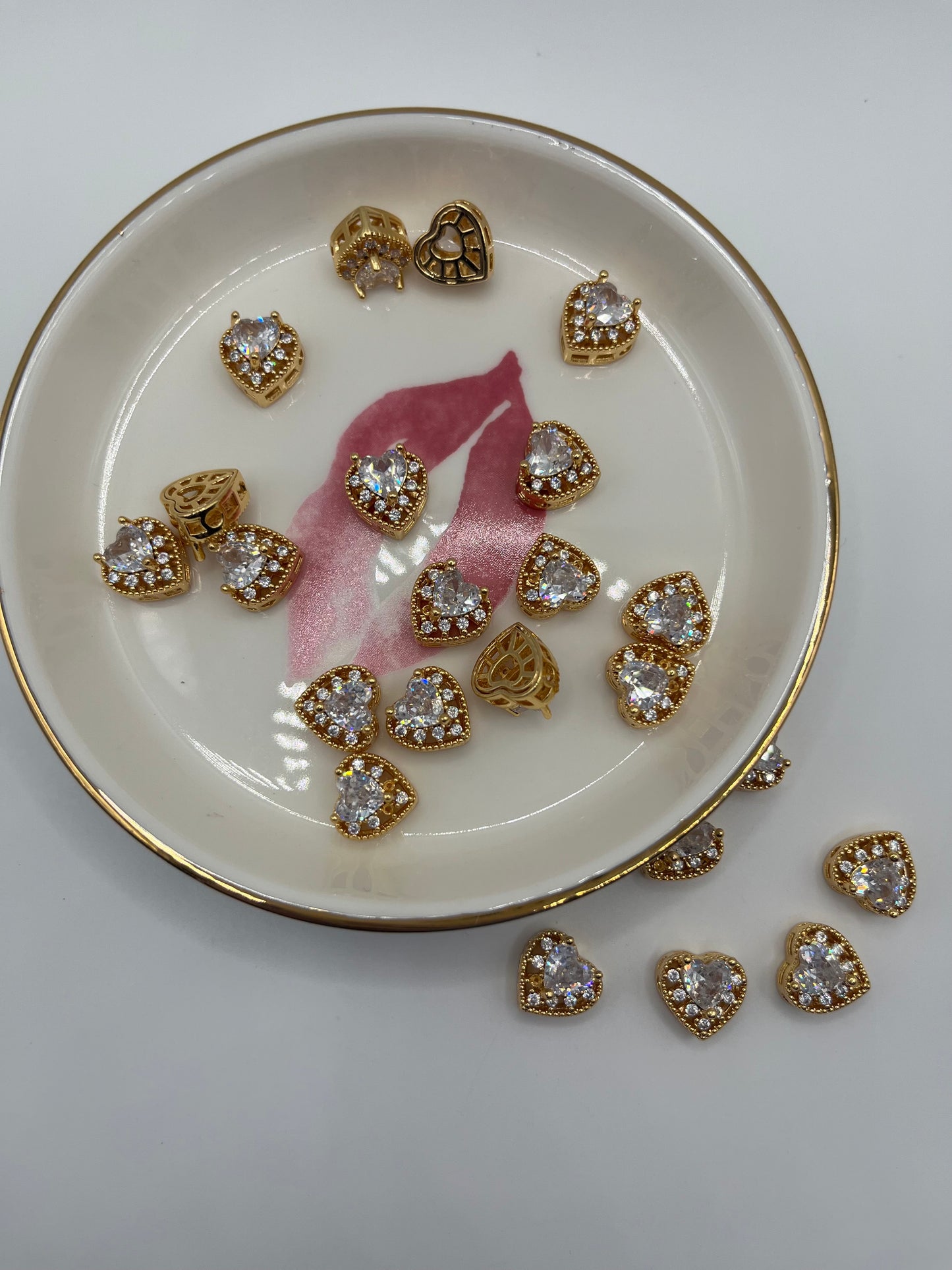 5pc 4 Hole Metal Bead W/ Zircon Center Stone (For Bow Making)