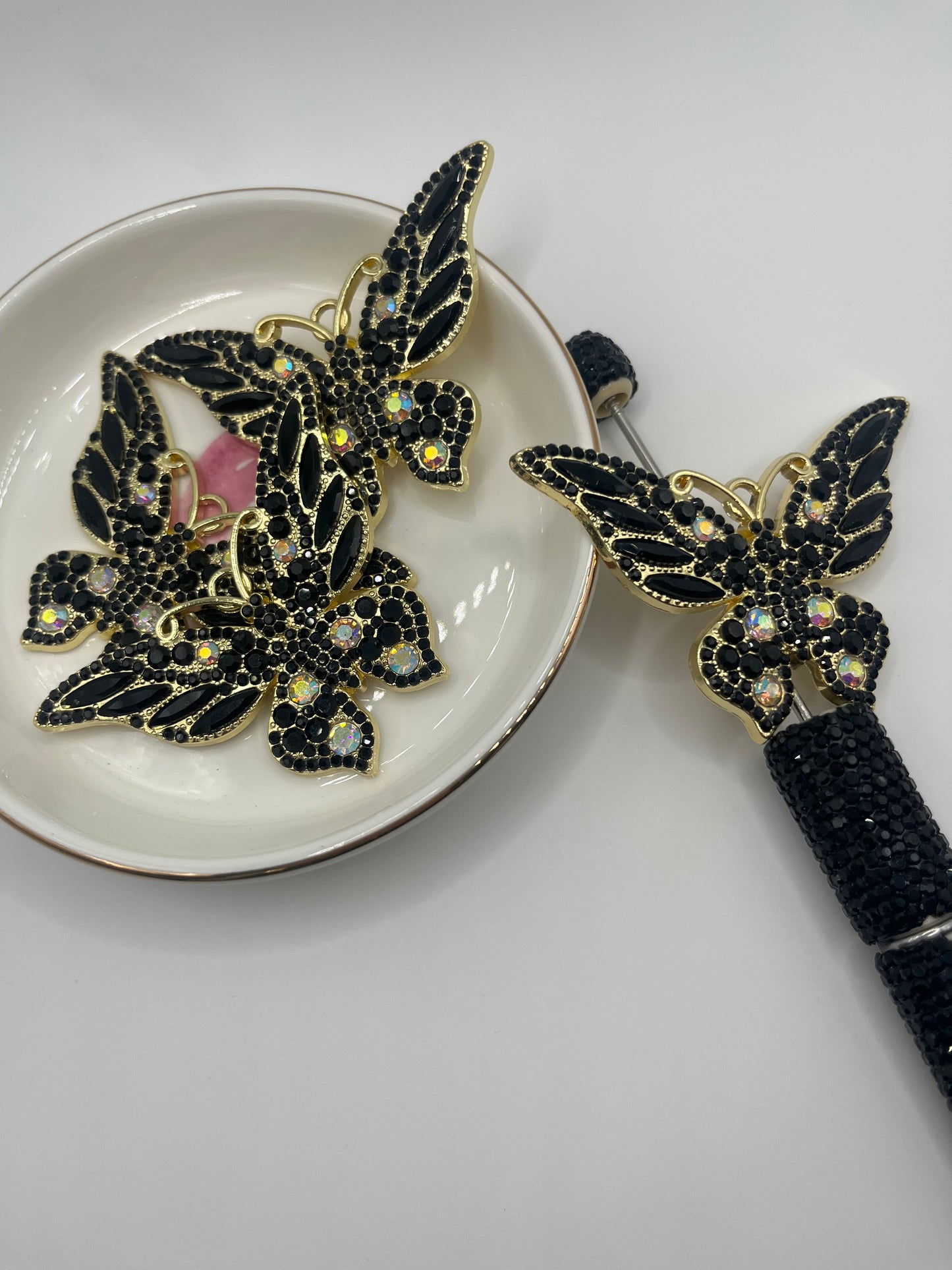 1pc Black & Gold Butterfly Metal Charm