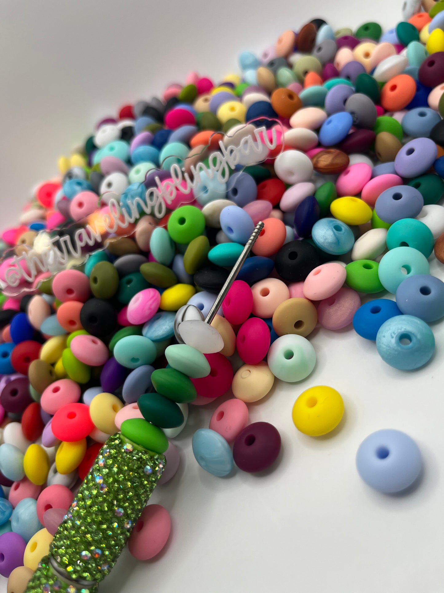 50pcs- Silicone Lentil Beads Spacers - Mixed Color -12mm