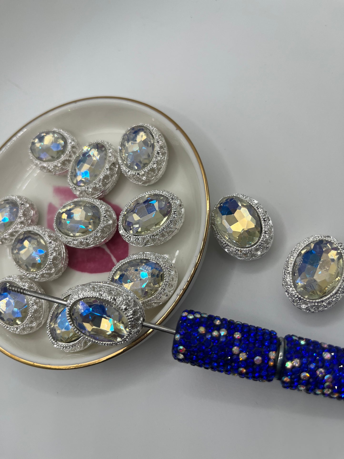 1pc Alloy Oval Bling Metal Bead