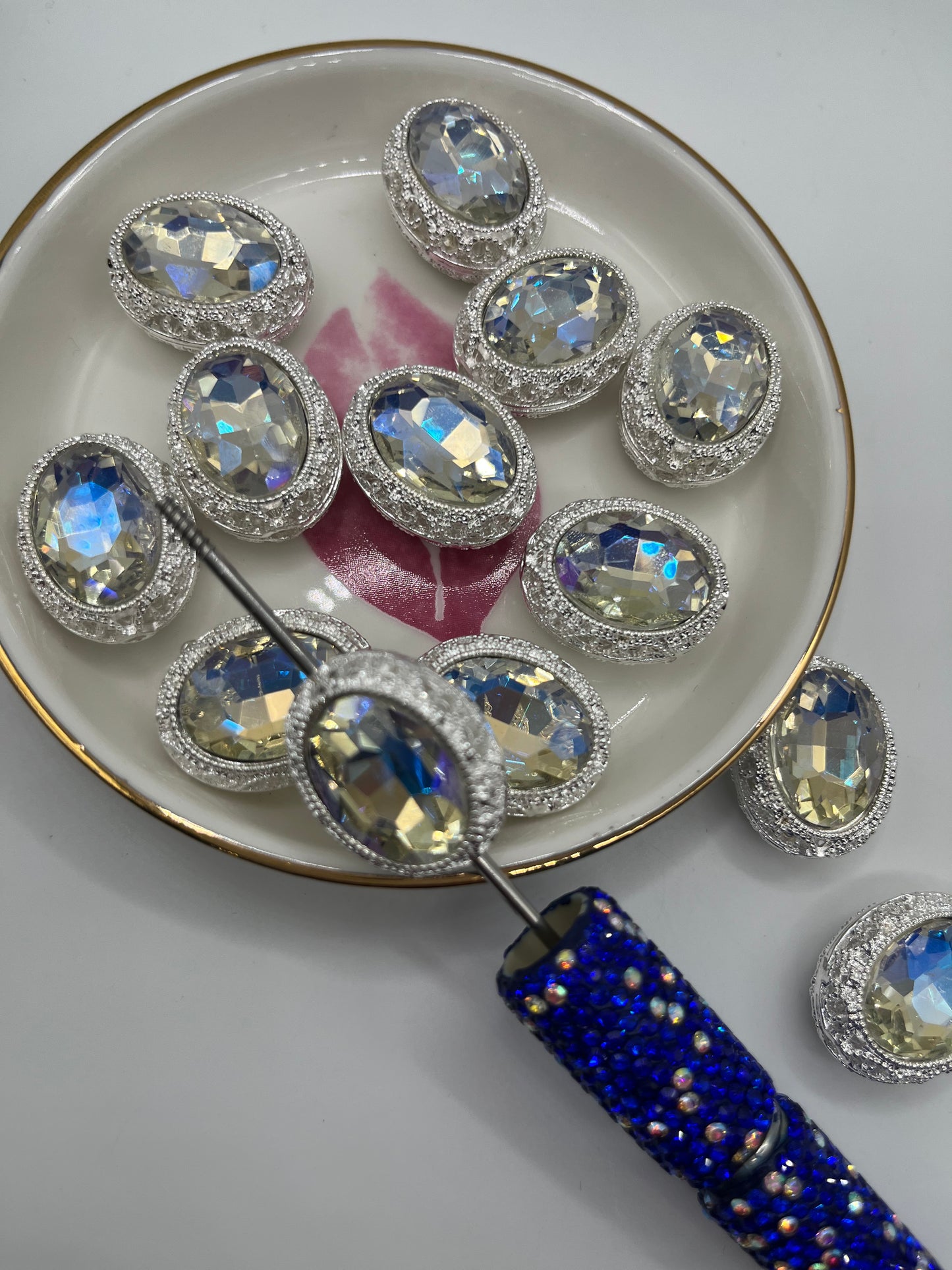 1pc Alloy Oval Bling Metal Bead