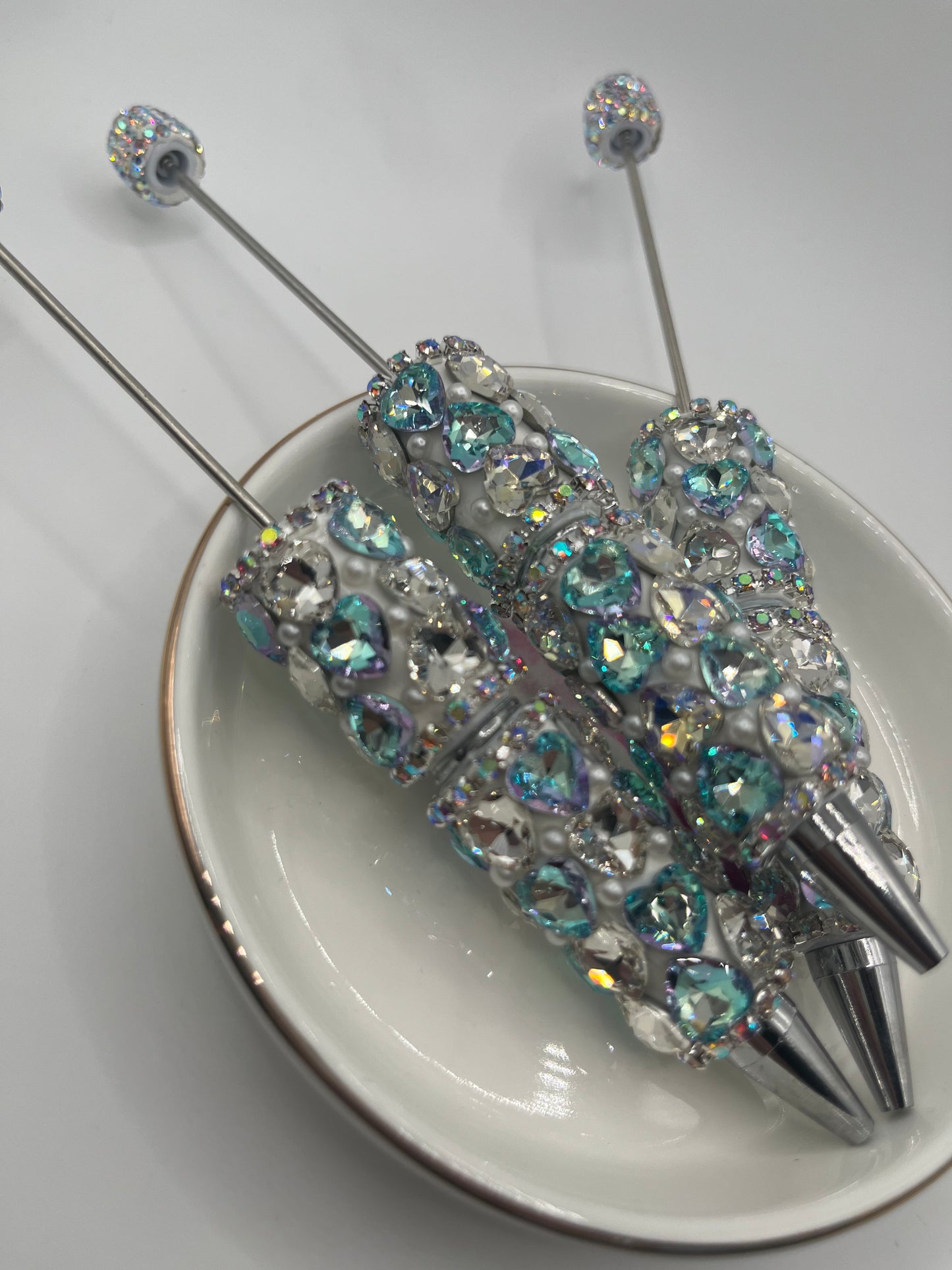 1pc Fancy Heart (Clear & Tiffany Blue) Beadable Pen