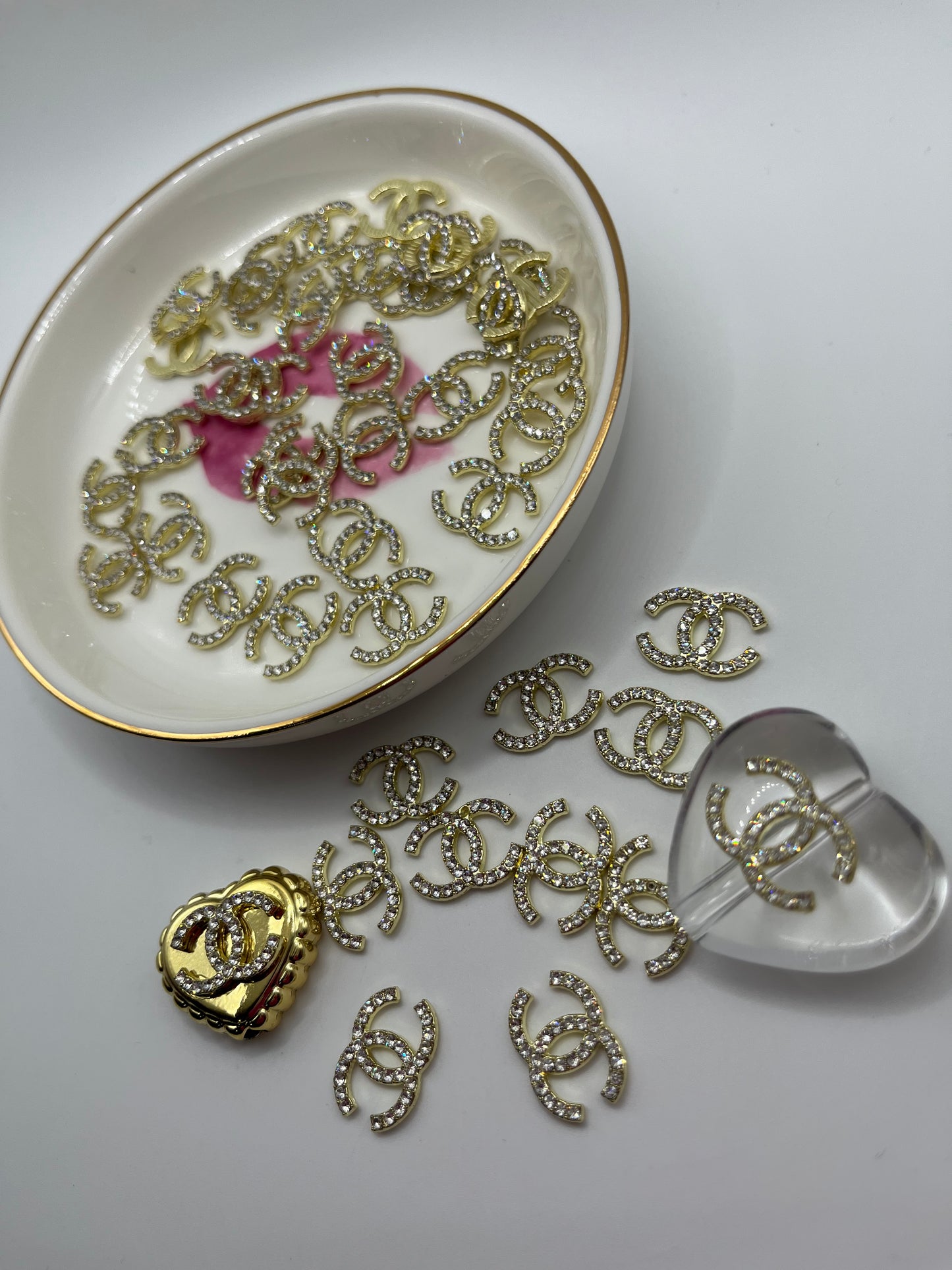 30pcs CC Rhinestone (Small) Gold Metal Charm