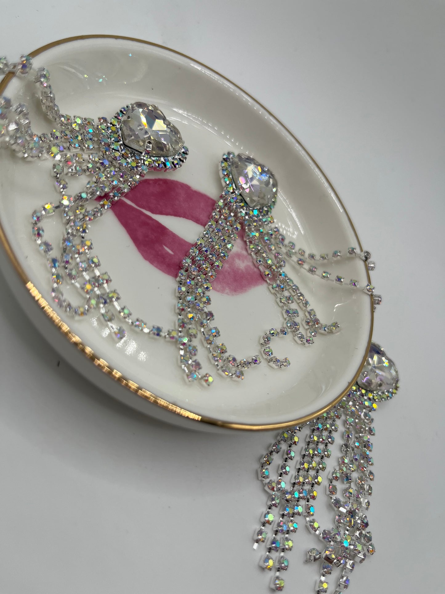 2pc Bling Heart W Rhinestone Dangle