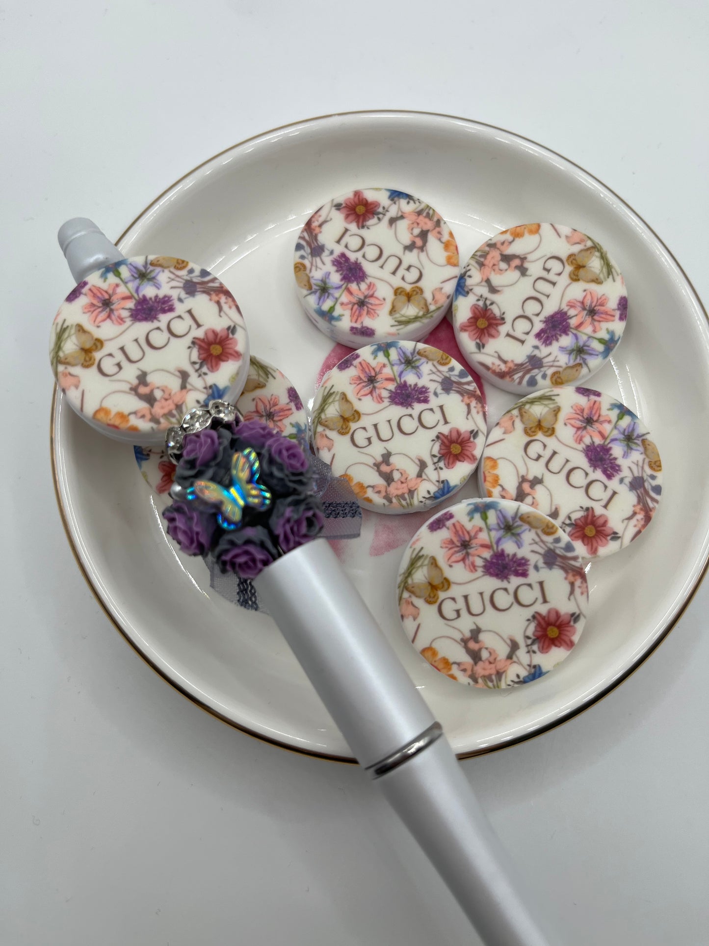 1pc Round GG Floral Silicone Bead