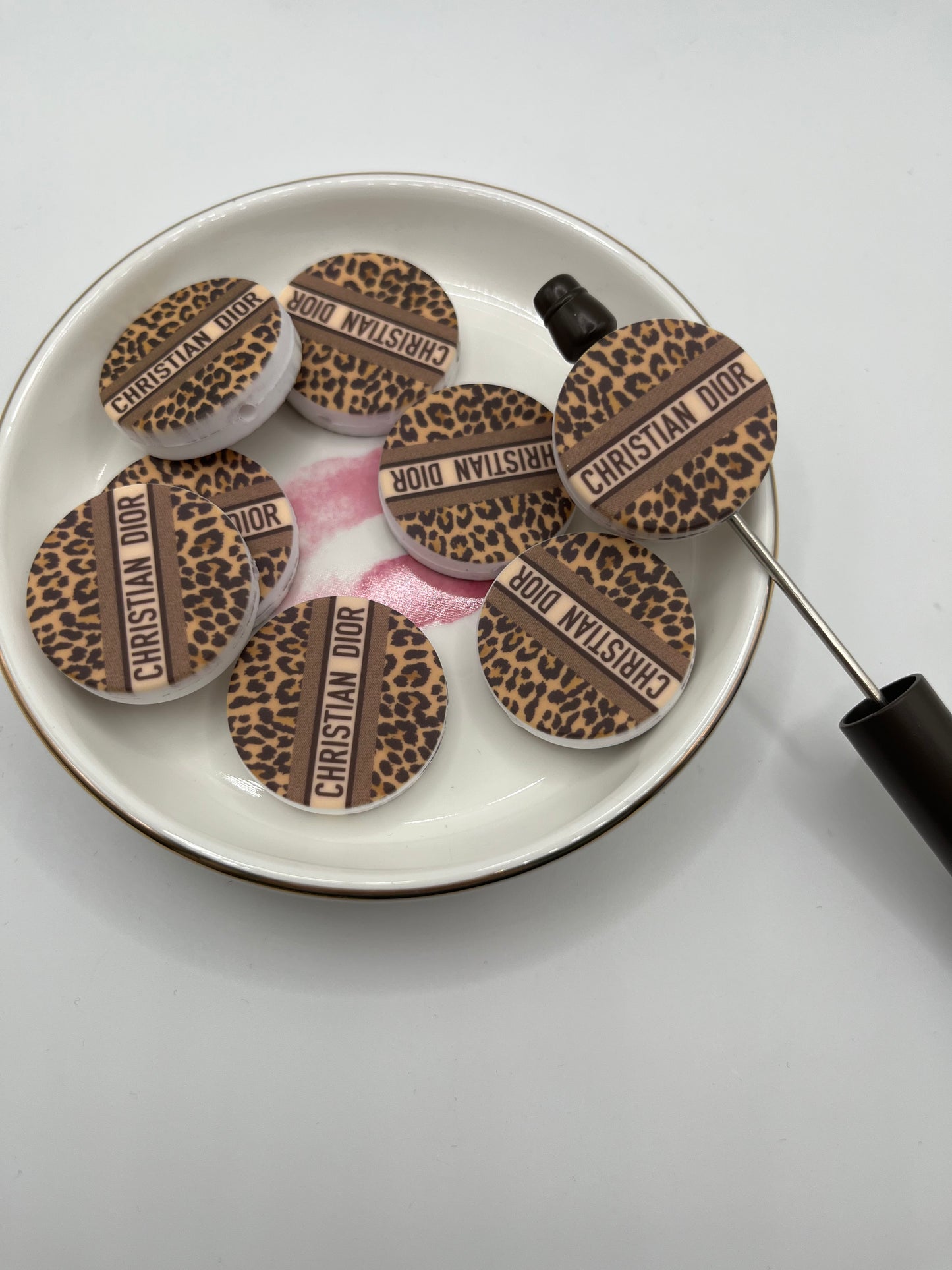 1pc Round CD Animal Print Silicone Bead