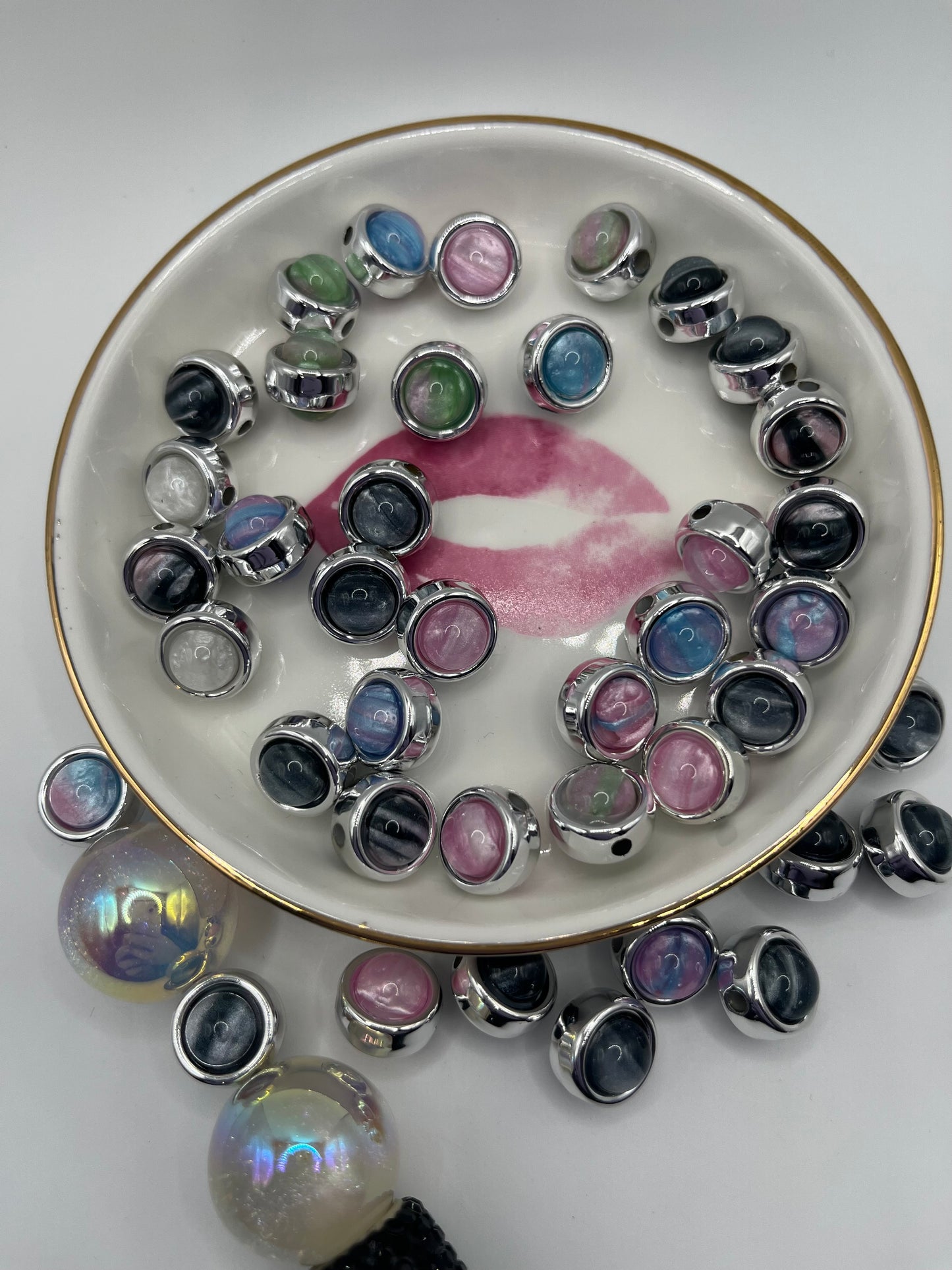 20pcs Silver Framed Acrylic Bead 12mm (Fits Pen)
