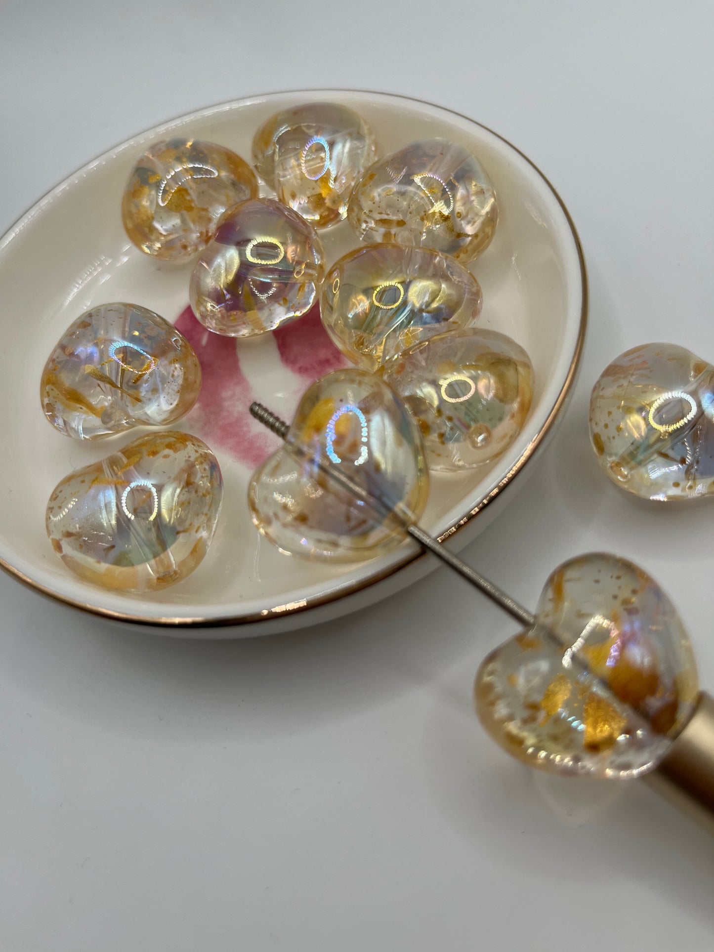 5pc Gold Splatter Heart Acrylic Bead (High Quality UV Coating) [20mm]