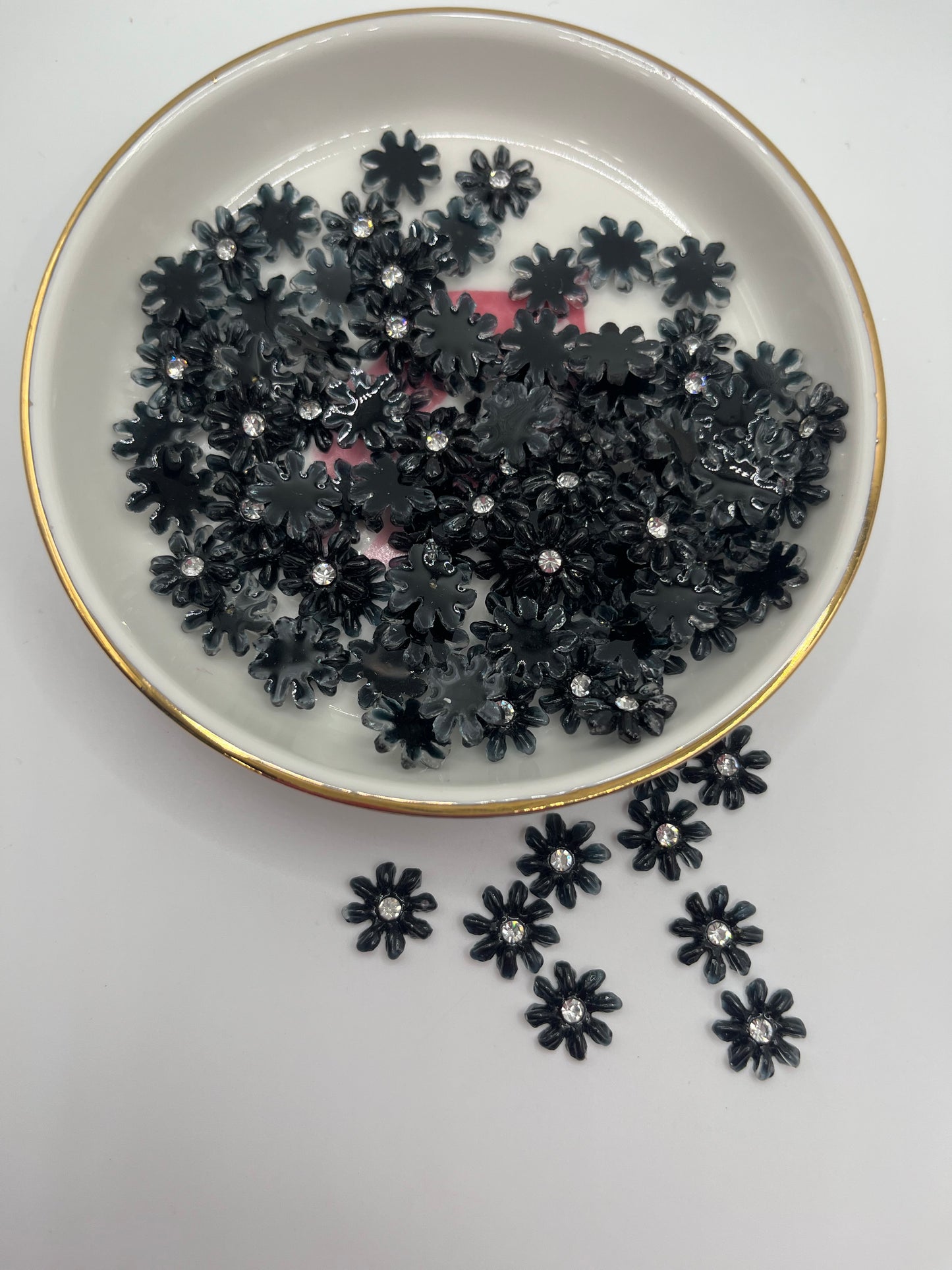 100pc Black Rhinestone Flower Nail Charm