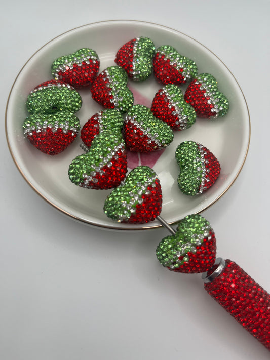 4pc [Green/Clear/Red] Rhinestone Heart Bead