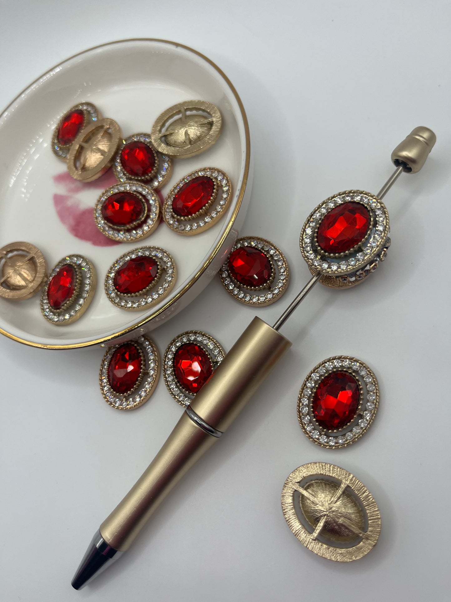 4pc Oval (Colored Stone) Metal Charm