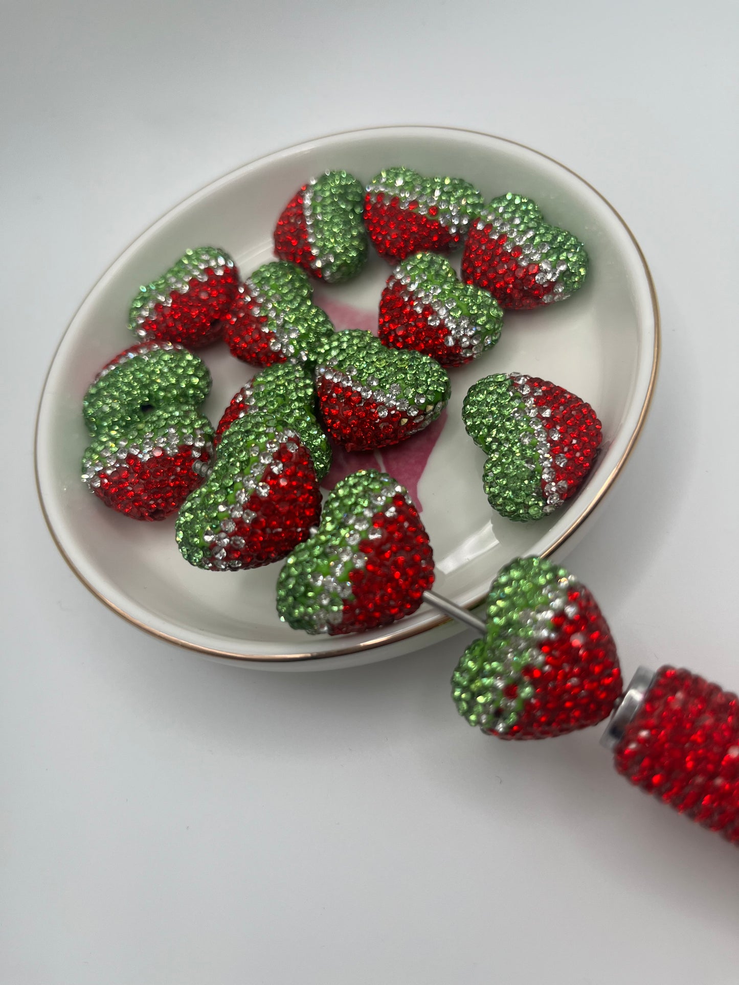 4pc [Green/Clear/Red] Rhinestone Heart Bead