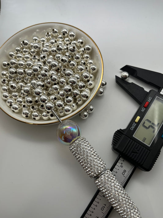 50pc 8mm Silver Acrylic Bead