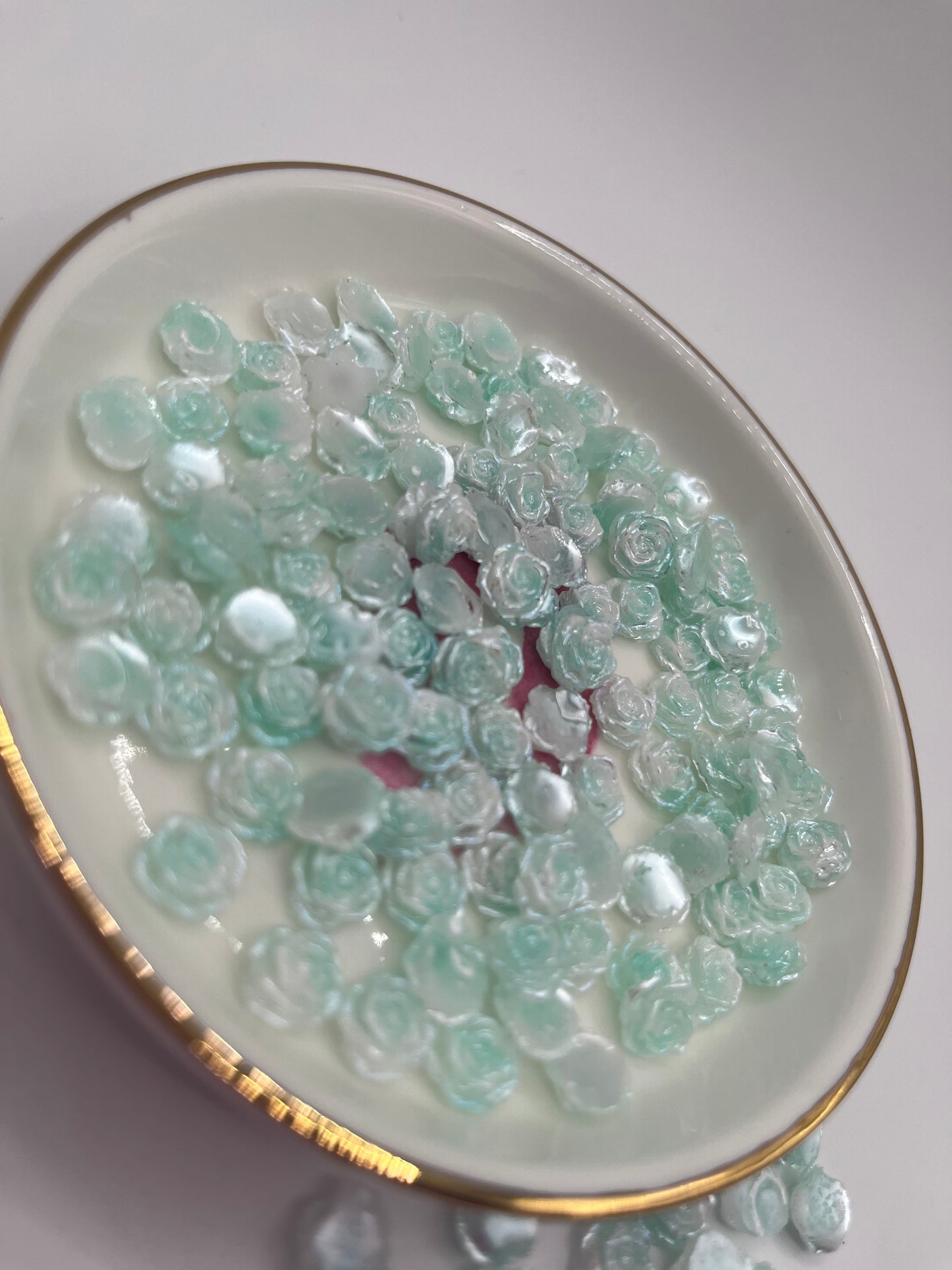 100pc Mint Green Flower Nail Charm