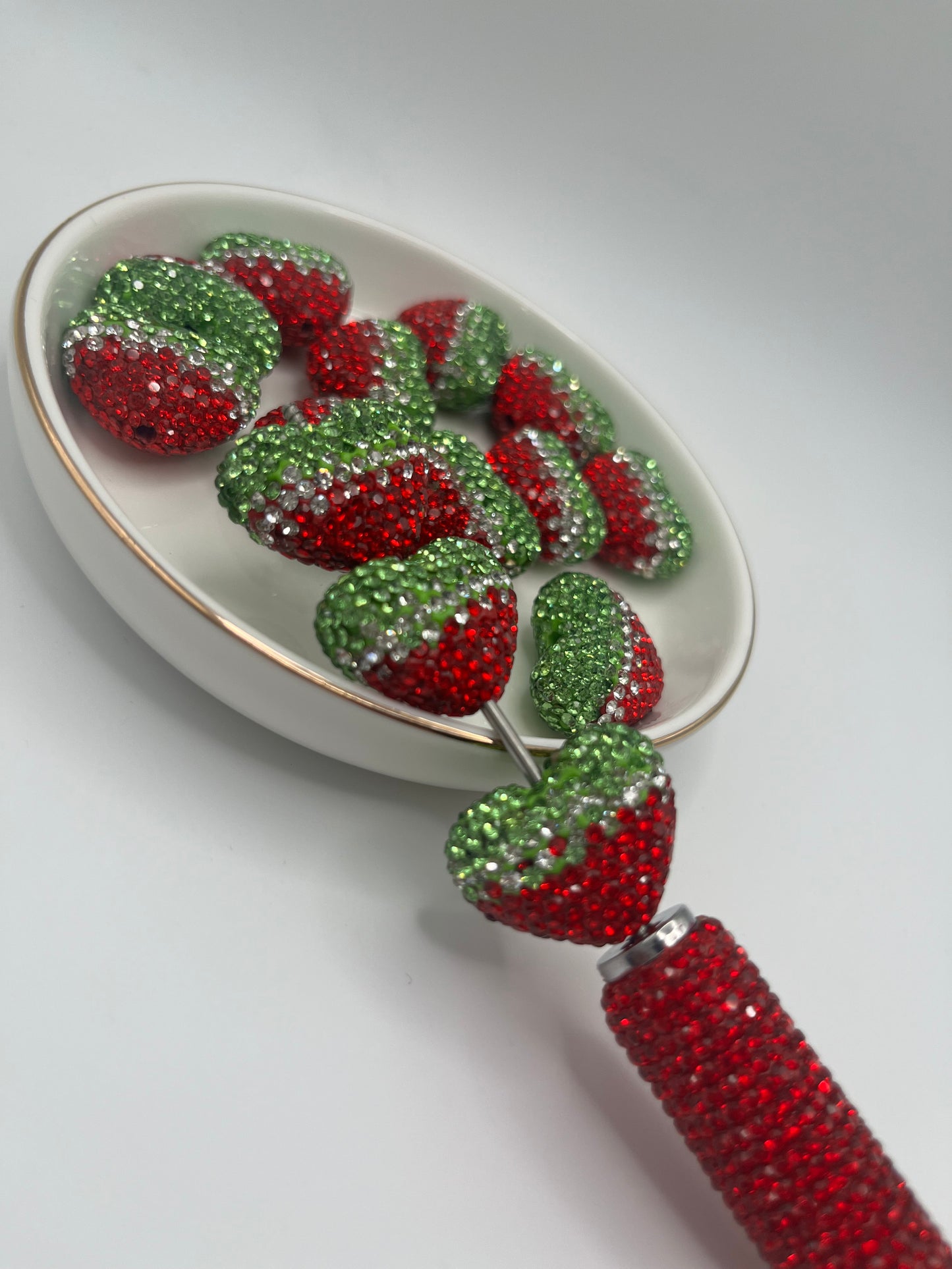 4pc [Green/Clear/Red] Rhinestone Heart Bead