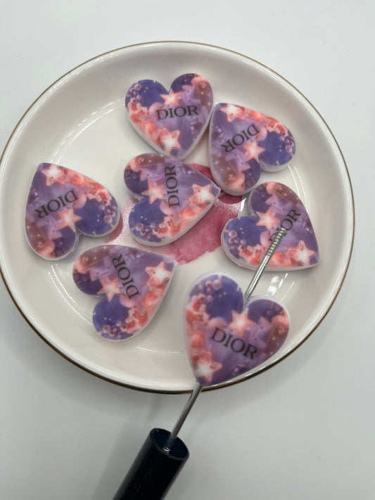 1pc Purple/Pink “D” Inspired Heart Silicone Bead