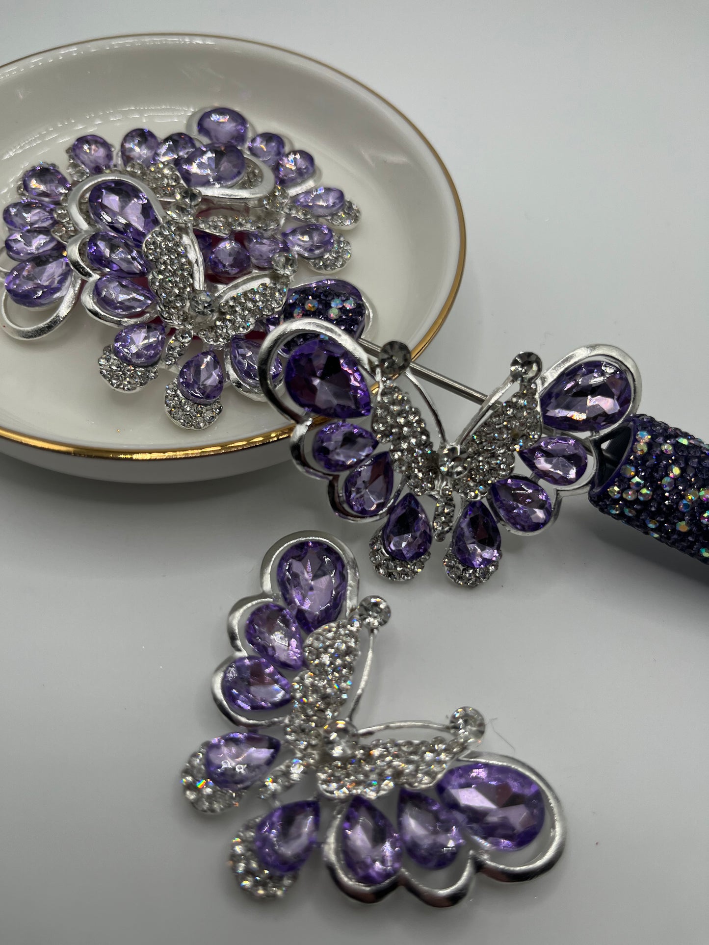 Wide Wing Bling Butterfly Metal Charm (1 piece) [Pink, Iridescent, Blue,Red,Purple]