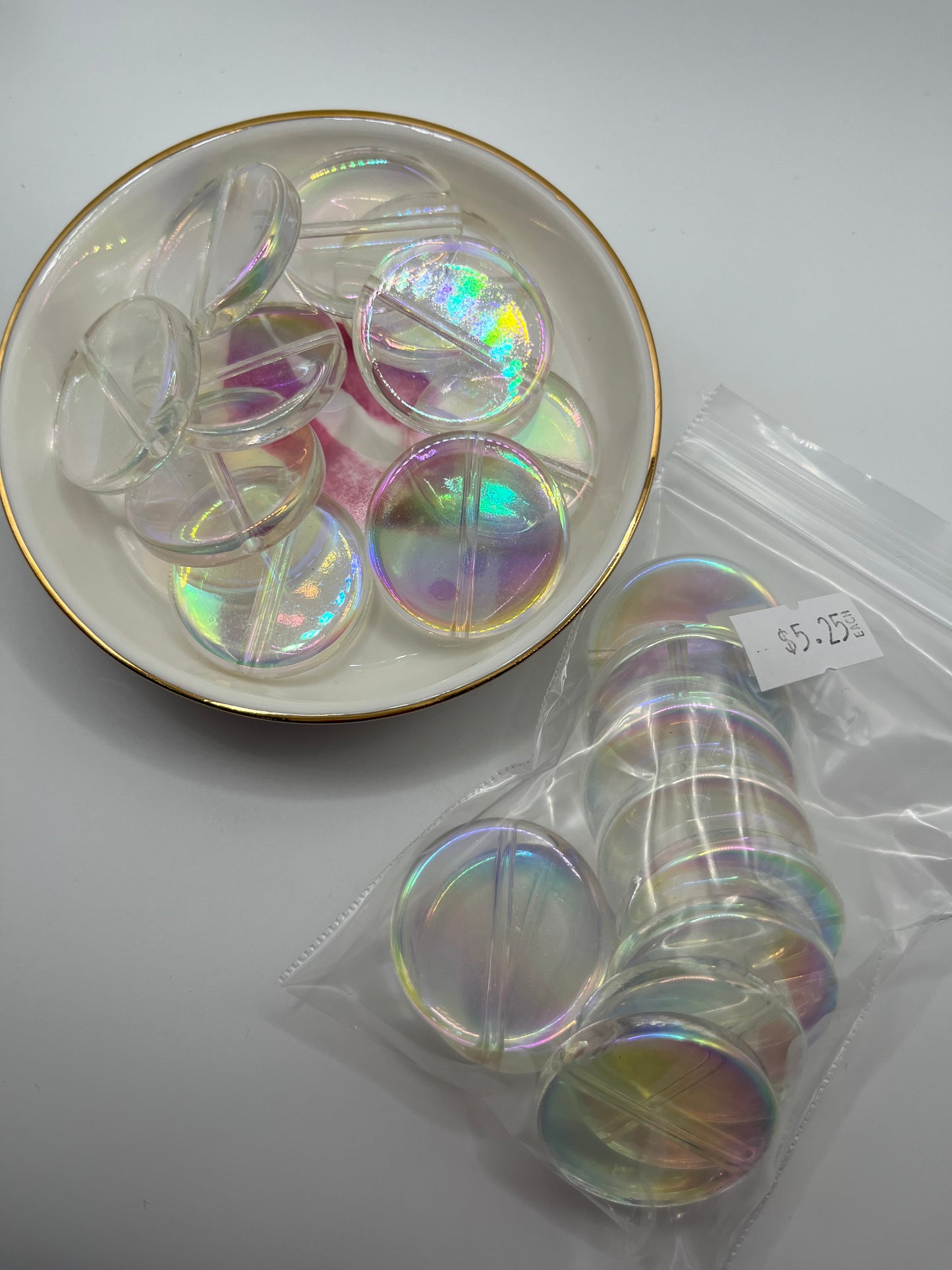 10pc Large Flat Round UV Acrylic Base Bead