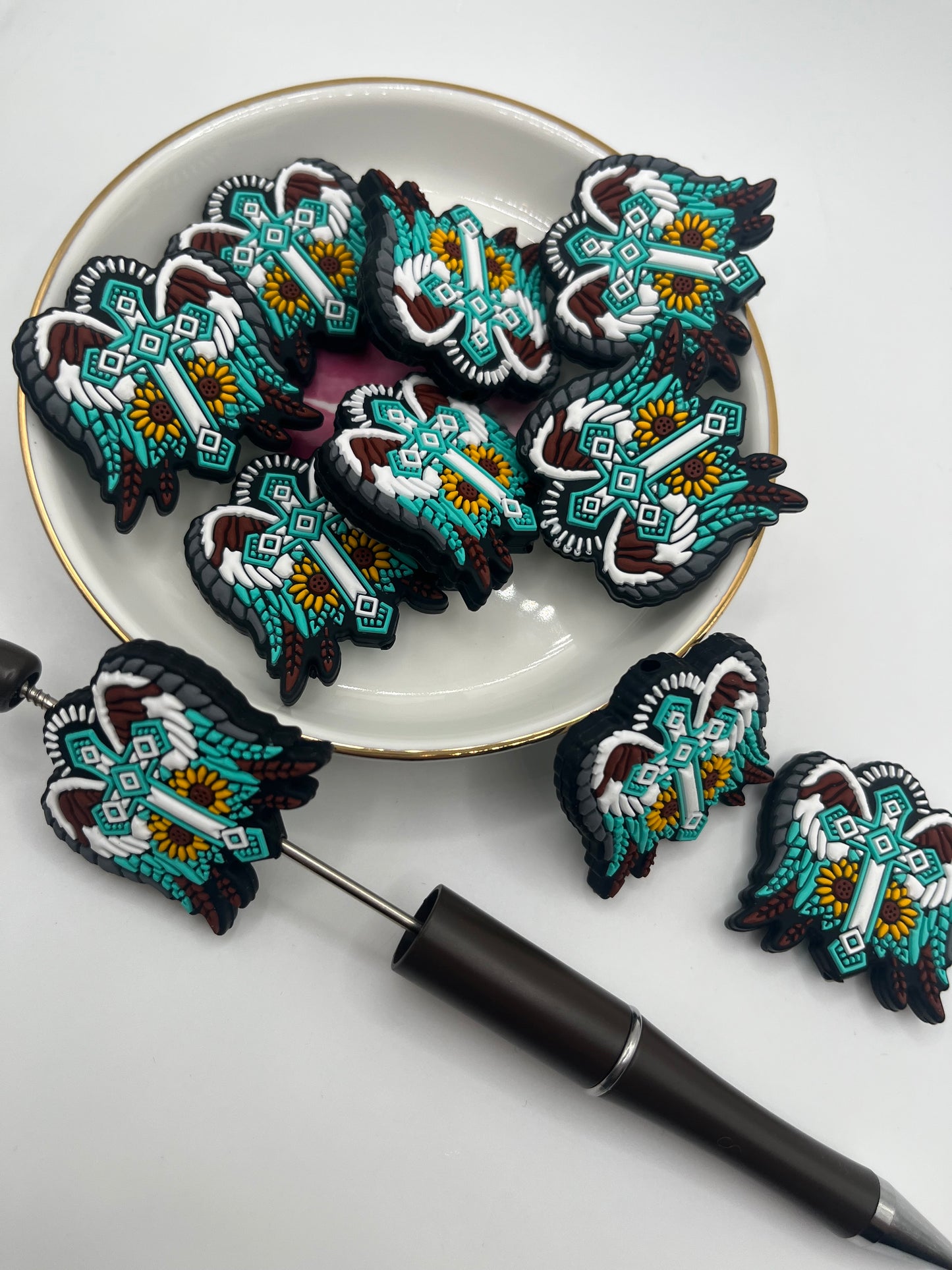 1pc Angel Wing With Center Cross [Silicone Bead]