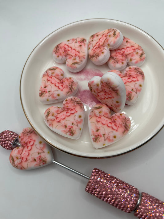 1pc GG Floral Heart Silicone Bead