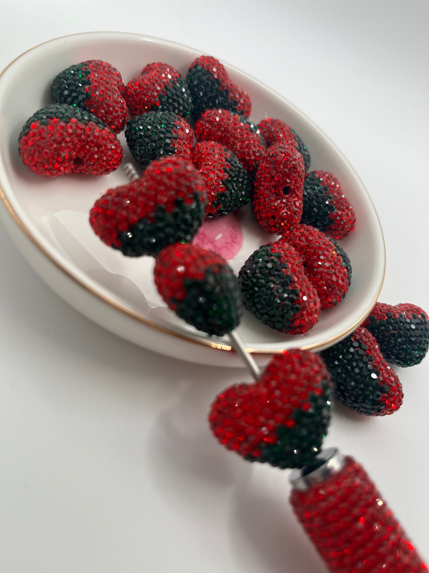 4pc [Green/Red] Rhinestone Heart Bead