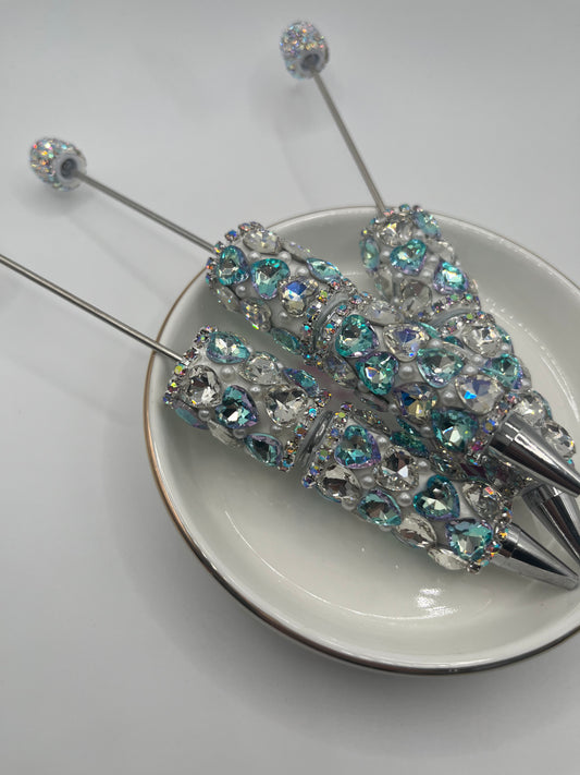1pc Fancy Heart (Clear & Tiffany Blue) Beadable Pen