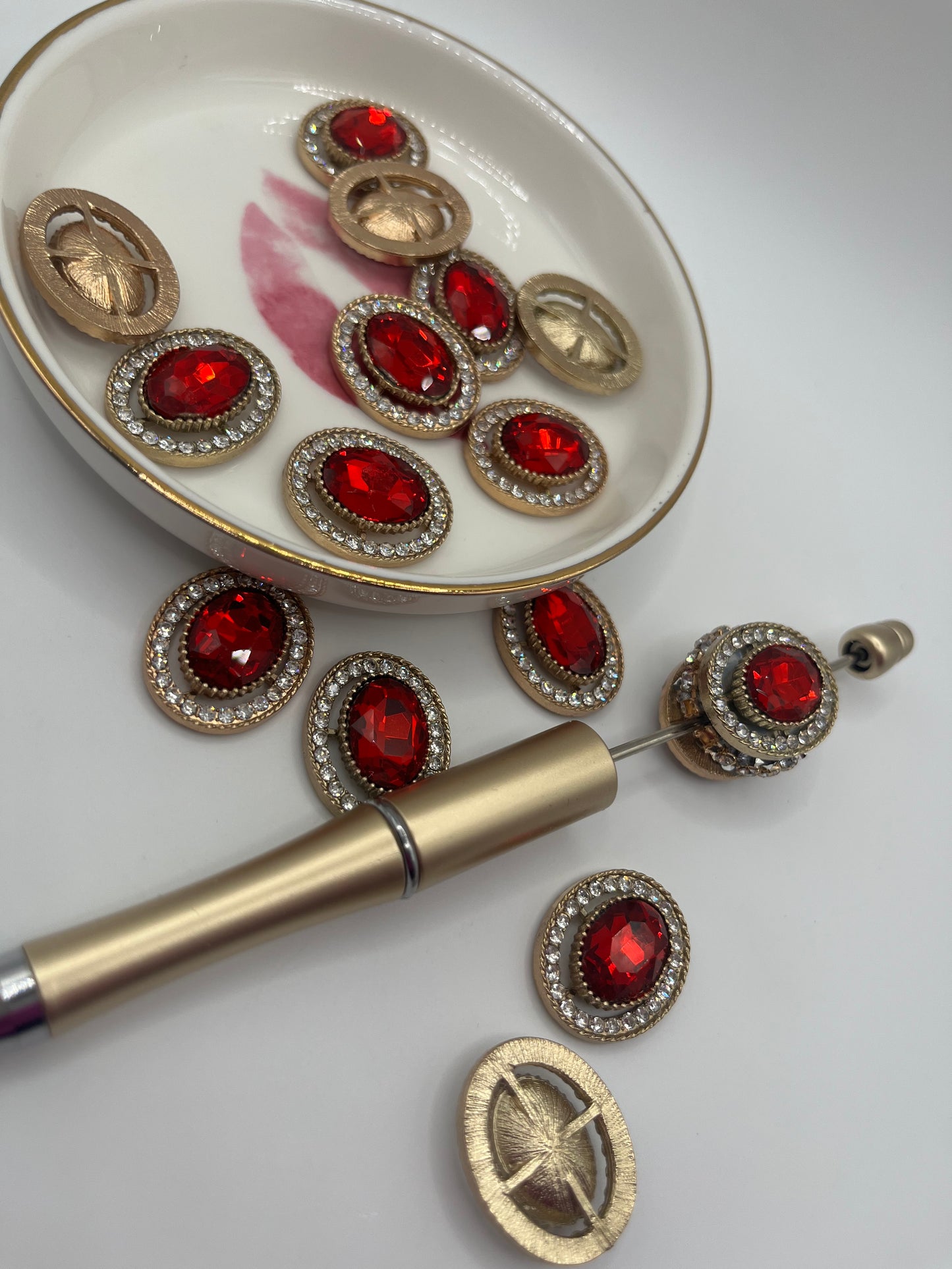 4pc Oval (Colored Stone) Metal Charm