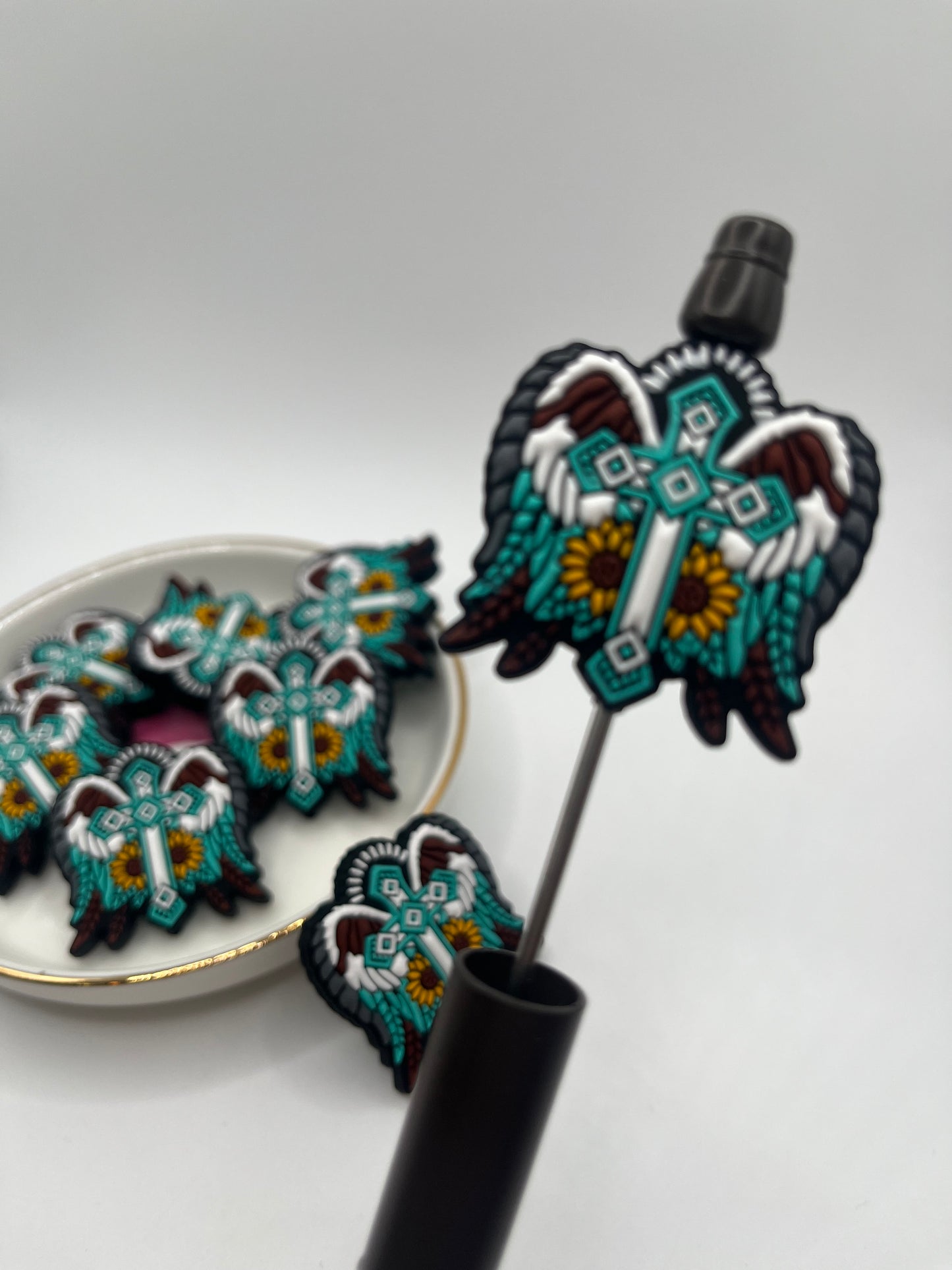 1pc Angel Wing With Center Cross [Silicone Bead]