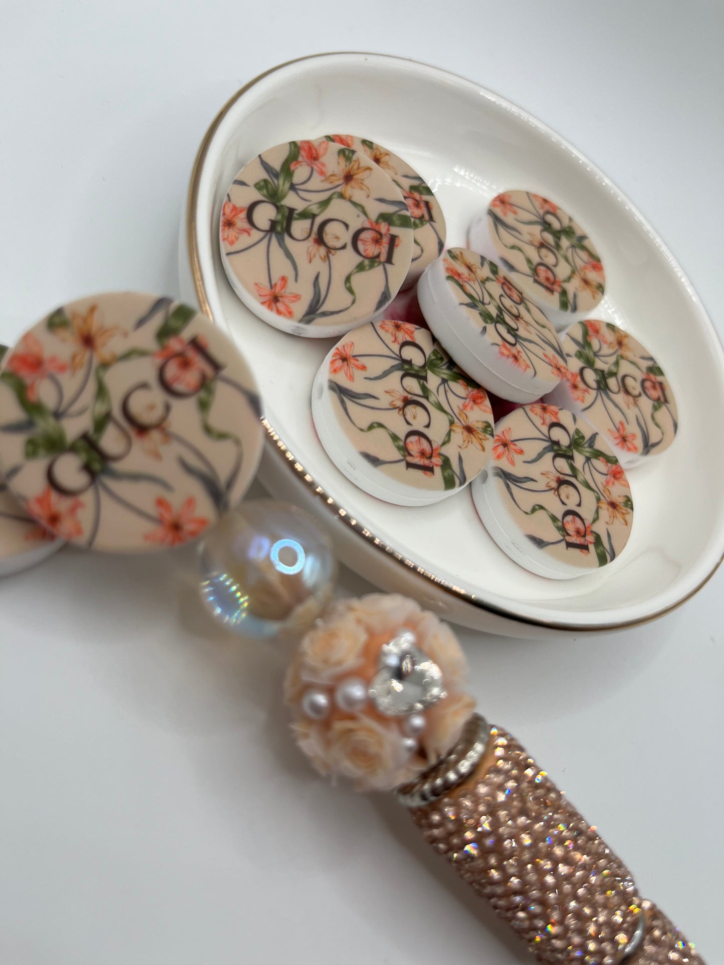 1pc GG Round Floral Silicone Bead