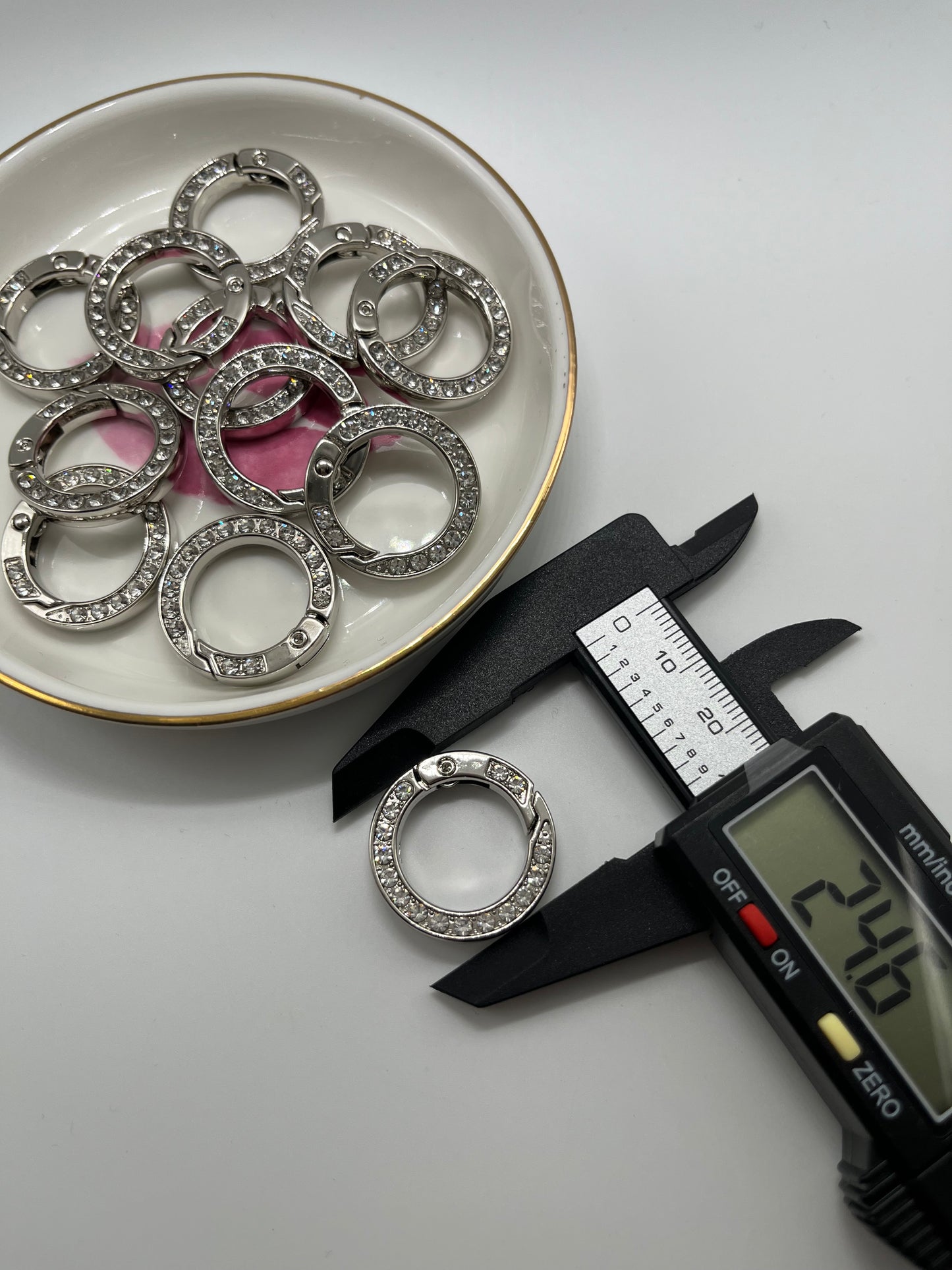 5pc [Silver] 25mm Rhinestone Keychain Ring