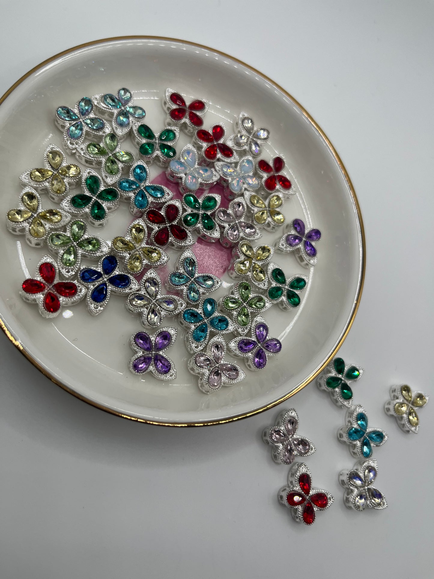 10pc 4-Hole Rhinestone Butterfly Metal Charm (For Bow Making) [RANDOM MIX]