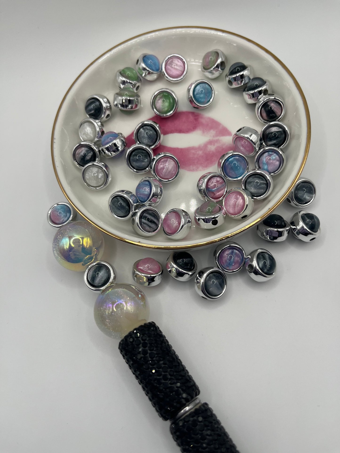 20pcs Silver Framed Acrylic Bead 12mm (Fits Pen)