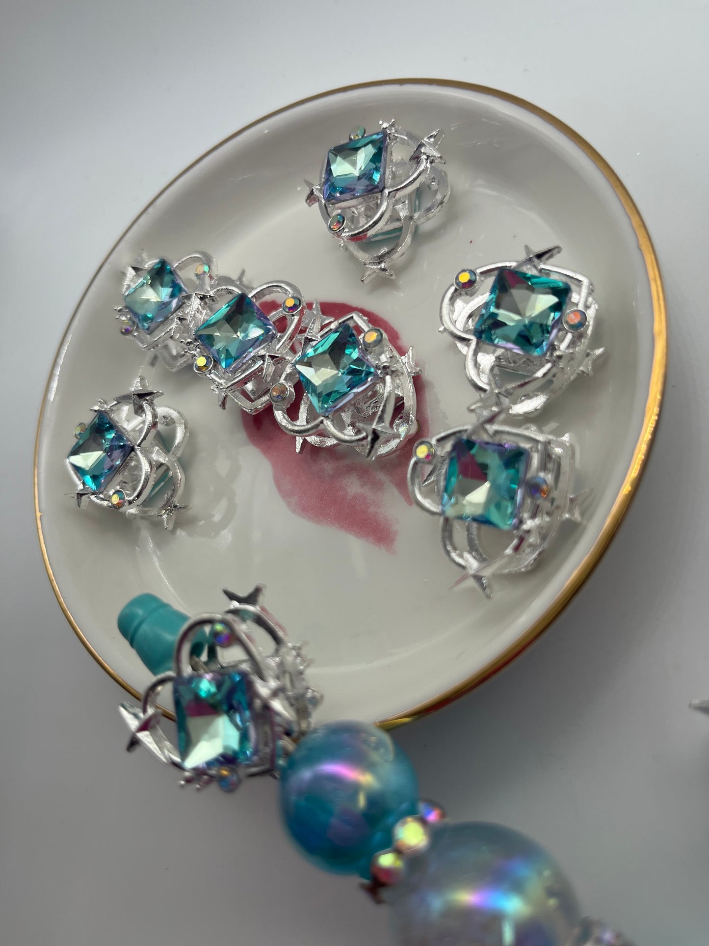 4pc Alloy Metal Blue Heart Bead