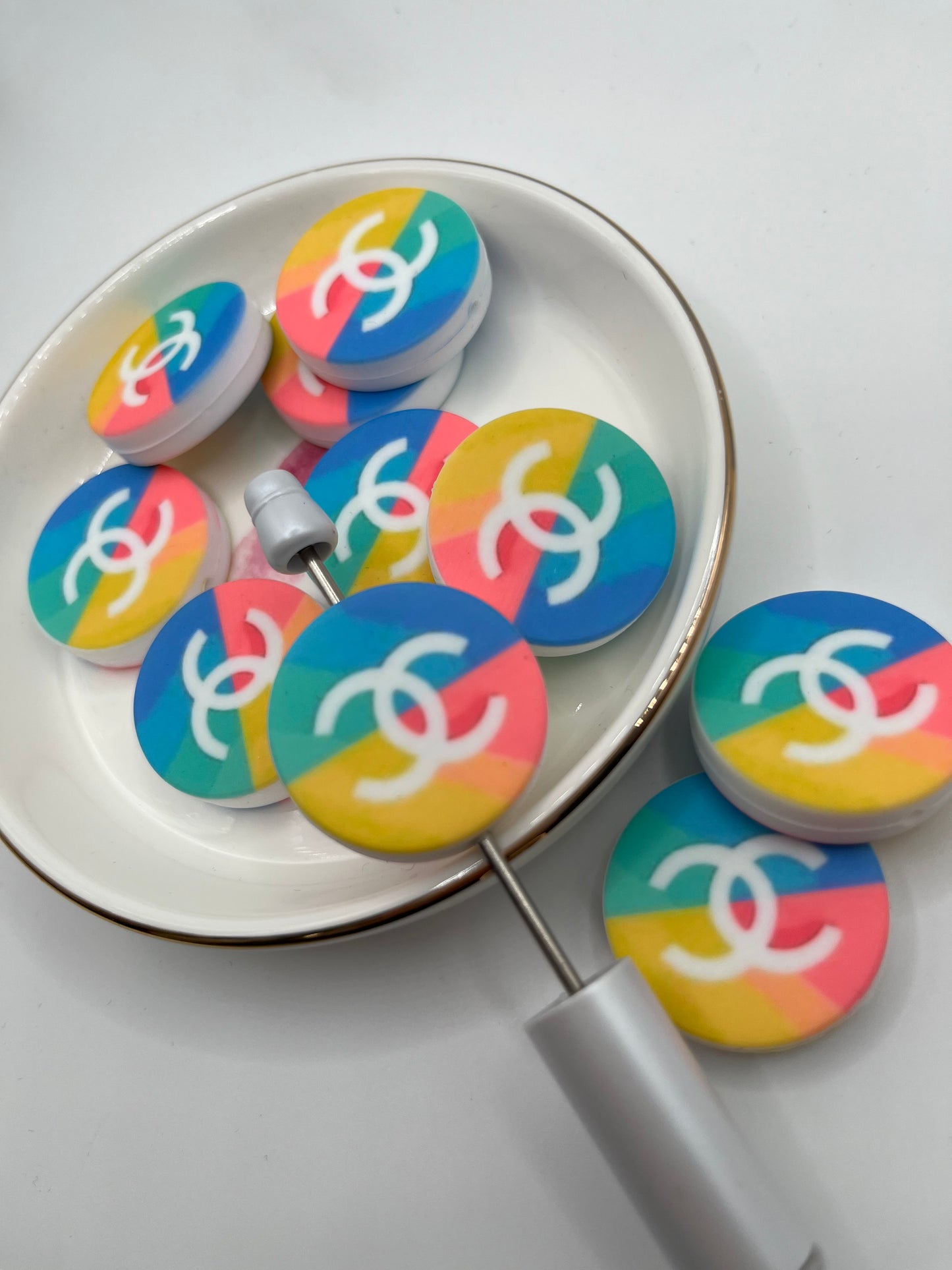 1pc Round Colorful “CC” Inspired Silicone Bead