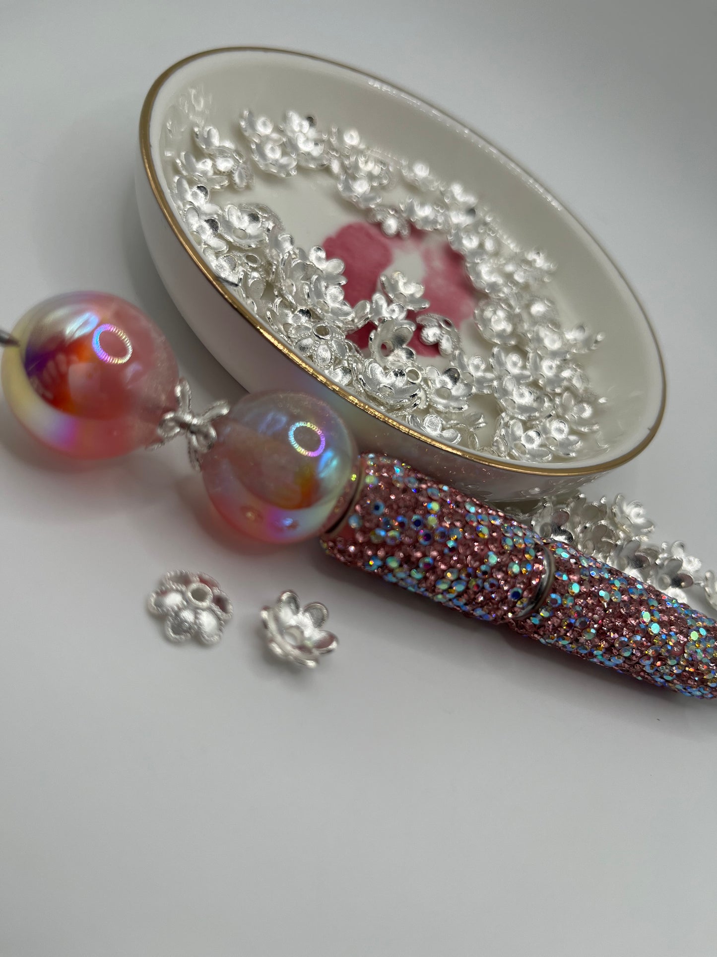 50pc Flower Spacer/Bead Cap (Silver Metal)