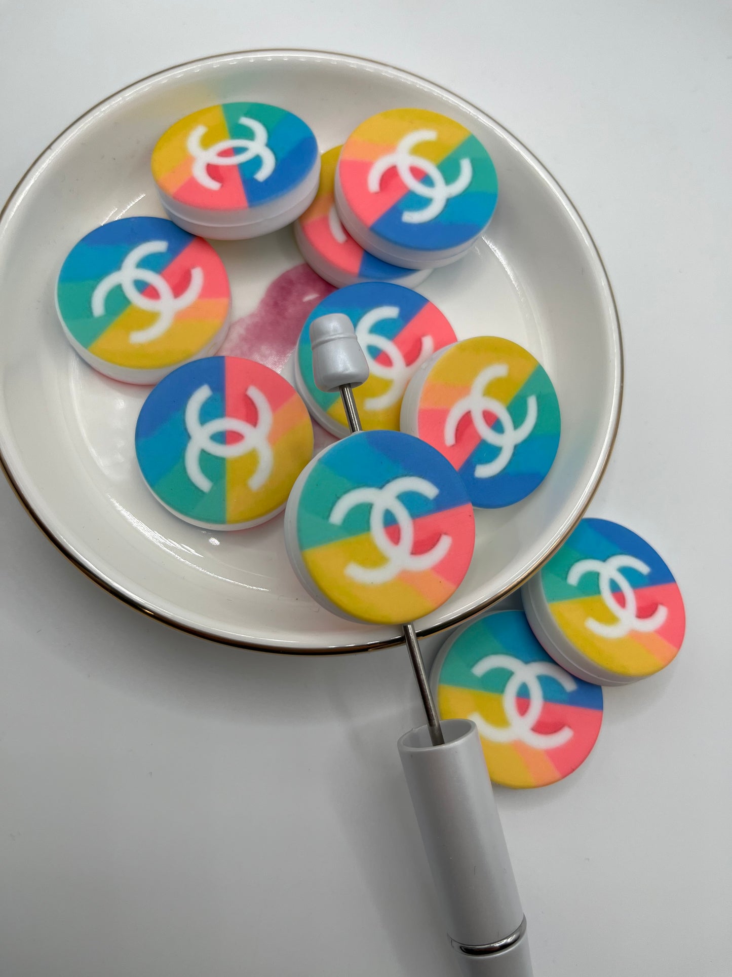 1pc Round Colorful “CC” Inspired Silicone Bead