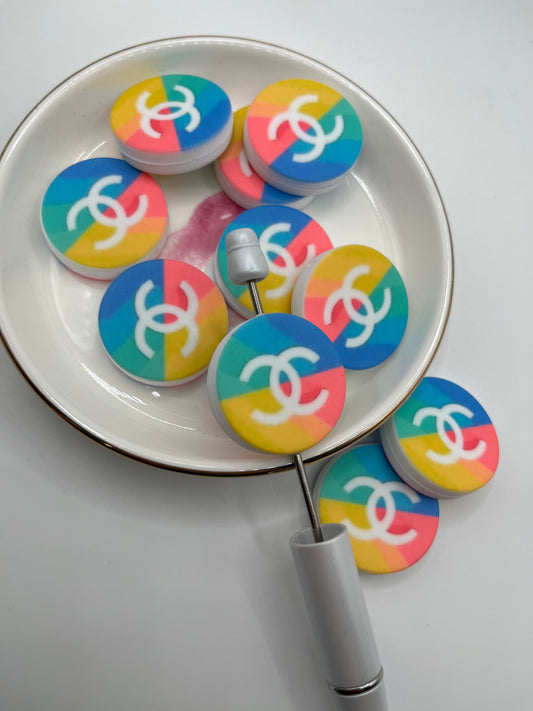 1pc Round Colorful “CC” Inspired Silicone Bead