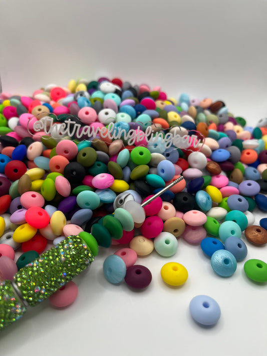 50pcs- Silicone Lentil Beads Spacers - Mixed Color -12mm