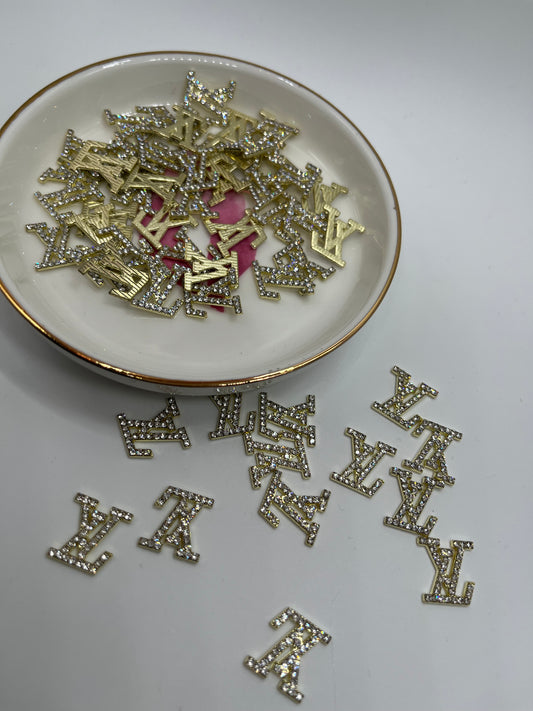 30pcs LV Rhinestone (Small) Gold Metal Charm