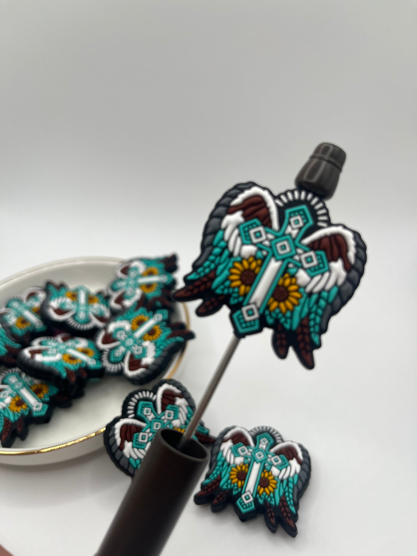 1pc Angel Wing With Center Cross [Silicone Bead]