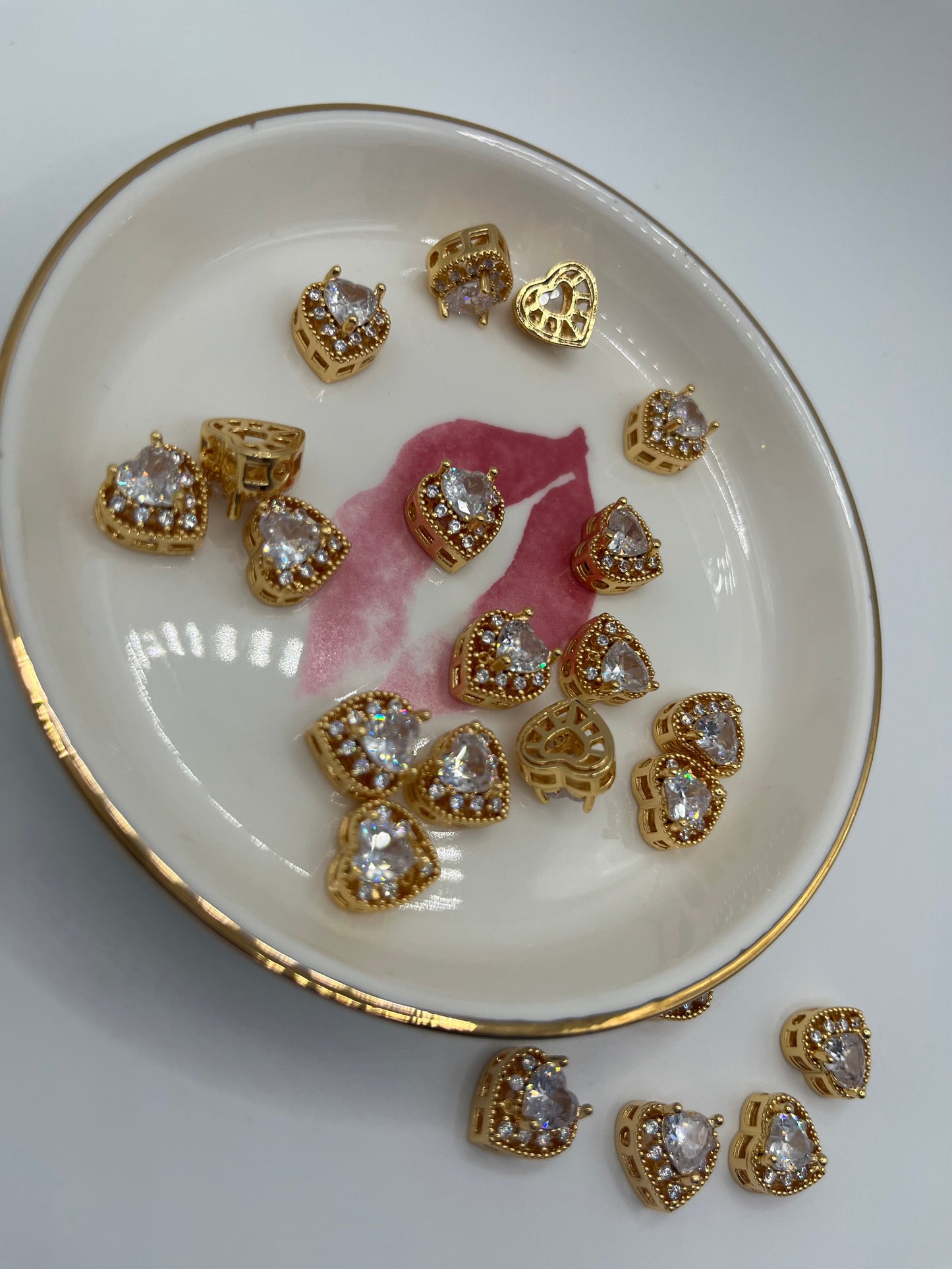 5pc 4 Hole Metal Bead W/ Zircon Center Stone (For Bow Making)